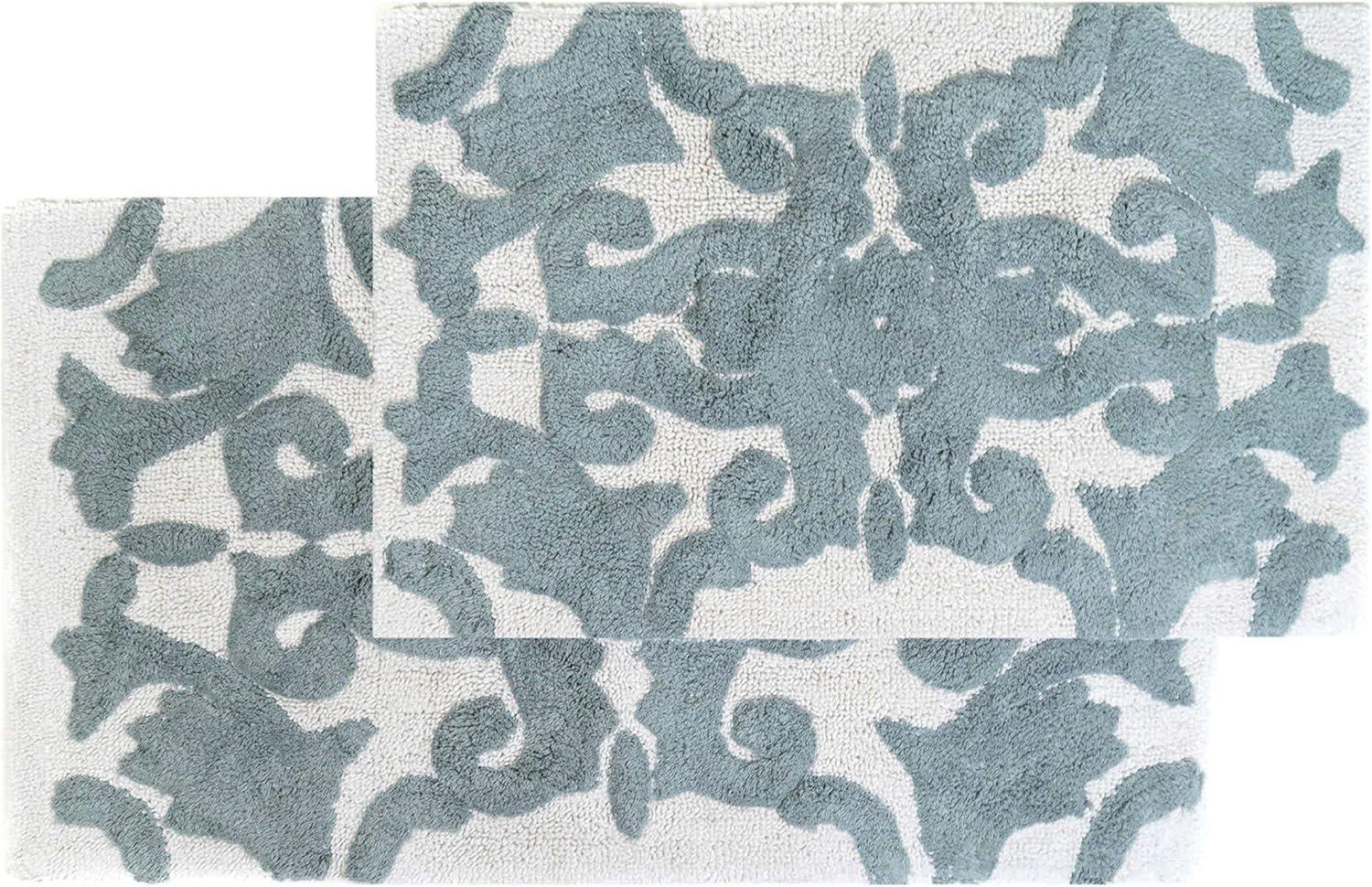 Elegant Iron Gate Dual-Tone Scroll Bath Rug Set in Gray