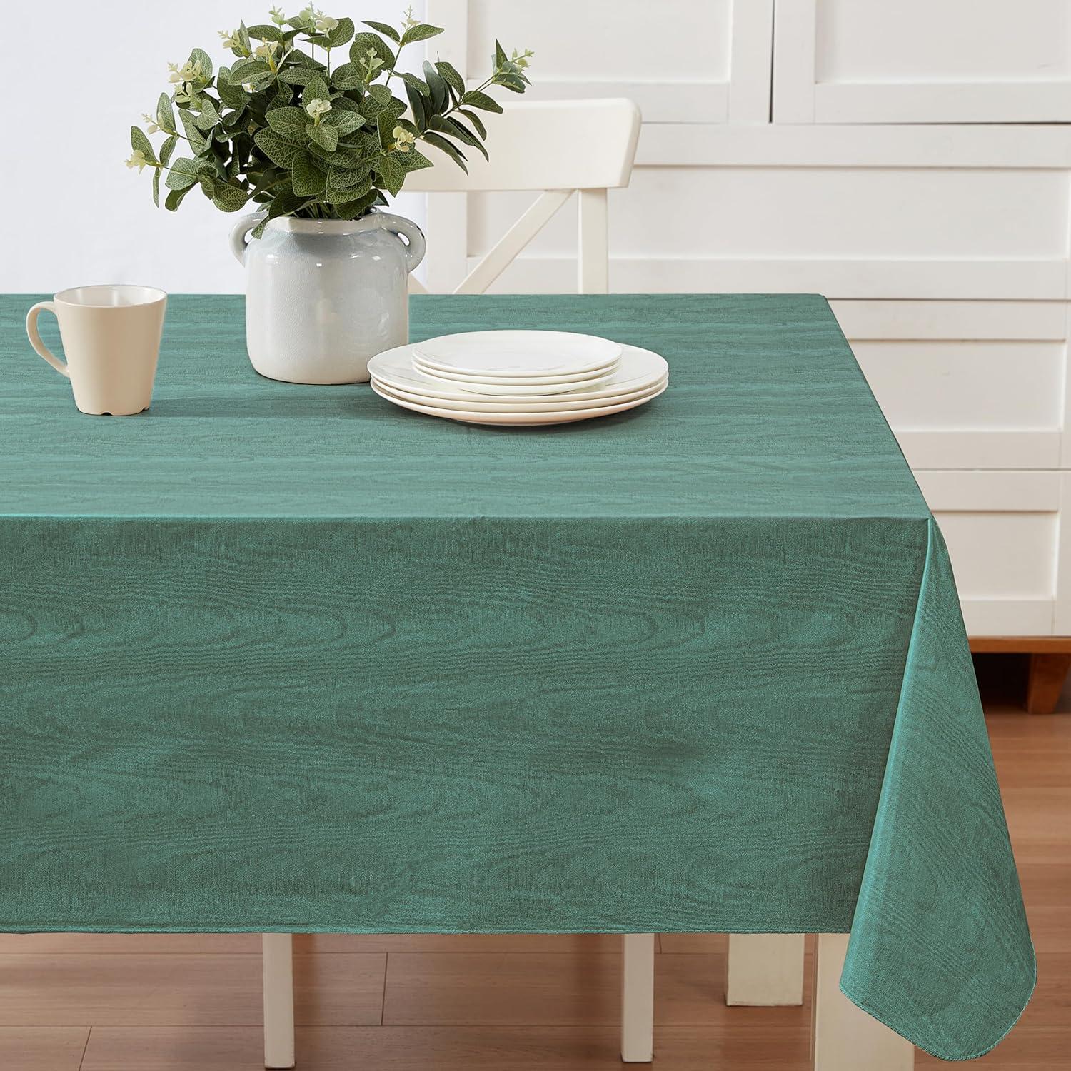 Hunter Green Moire Wavy Solid 52 x 52 inch Square Vinyl Dining Tablecloth with Flannel Backing