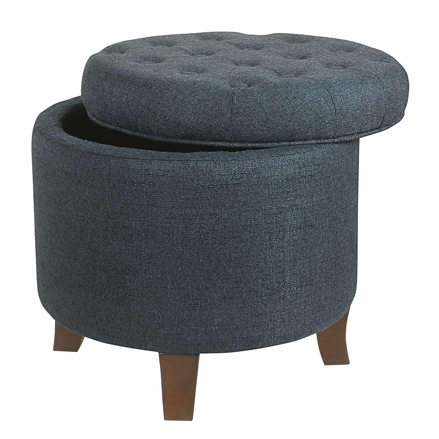 Boho Tufted Storage Ottoman Purple - HomePop: Round, Footstool, Wood Legs, 250lb Capacity