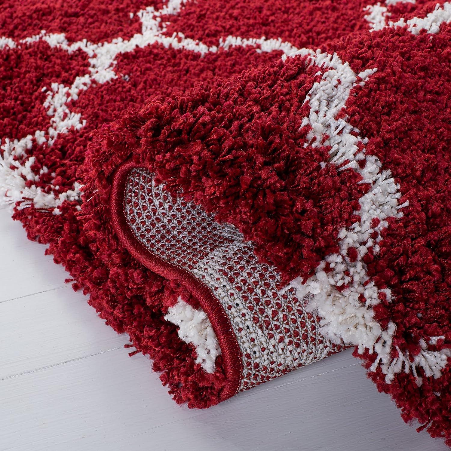 Hudson Shag SGH280 Power Loomed Indoor Area Rug - Red/Ivory - 7' Round - Safavieh