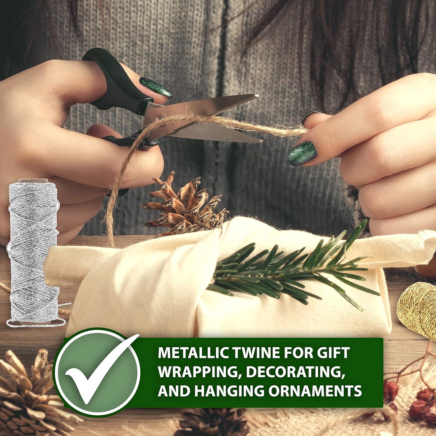 Mandala Crafts Metallic Bakers Twine for Gift Wrapping - White Christmas String for Crafts - 1mm Decorative Twine