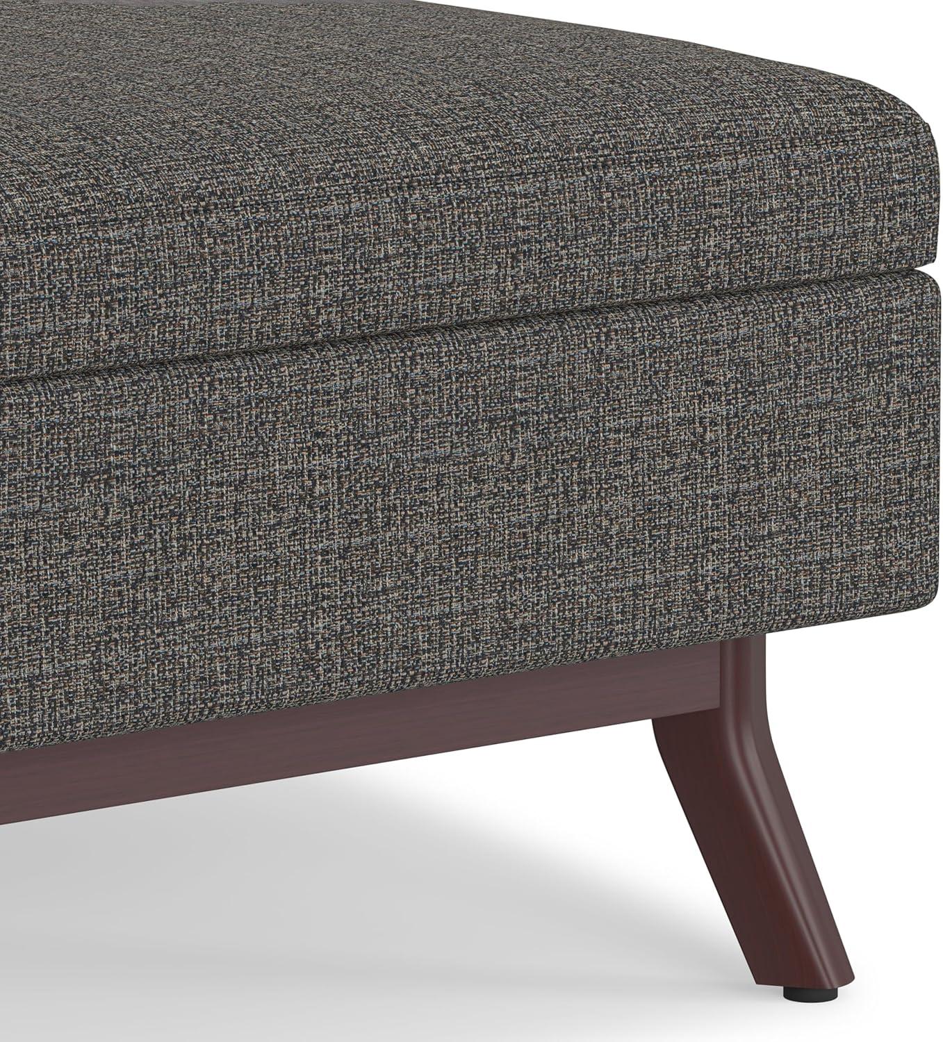 Simpli Home Owen 34"W Upholstered Coffee Table Storage Ottoman with Lift Top and Solid Wood Legs