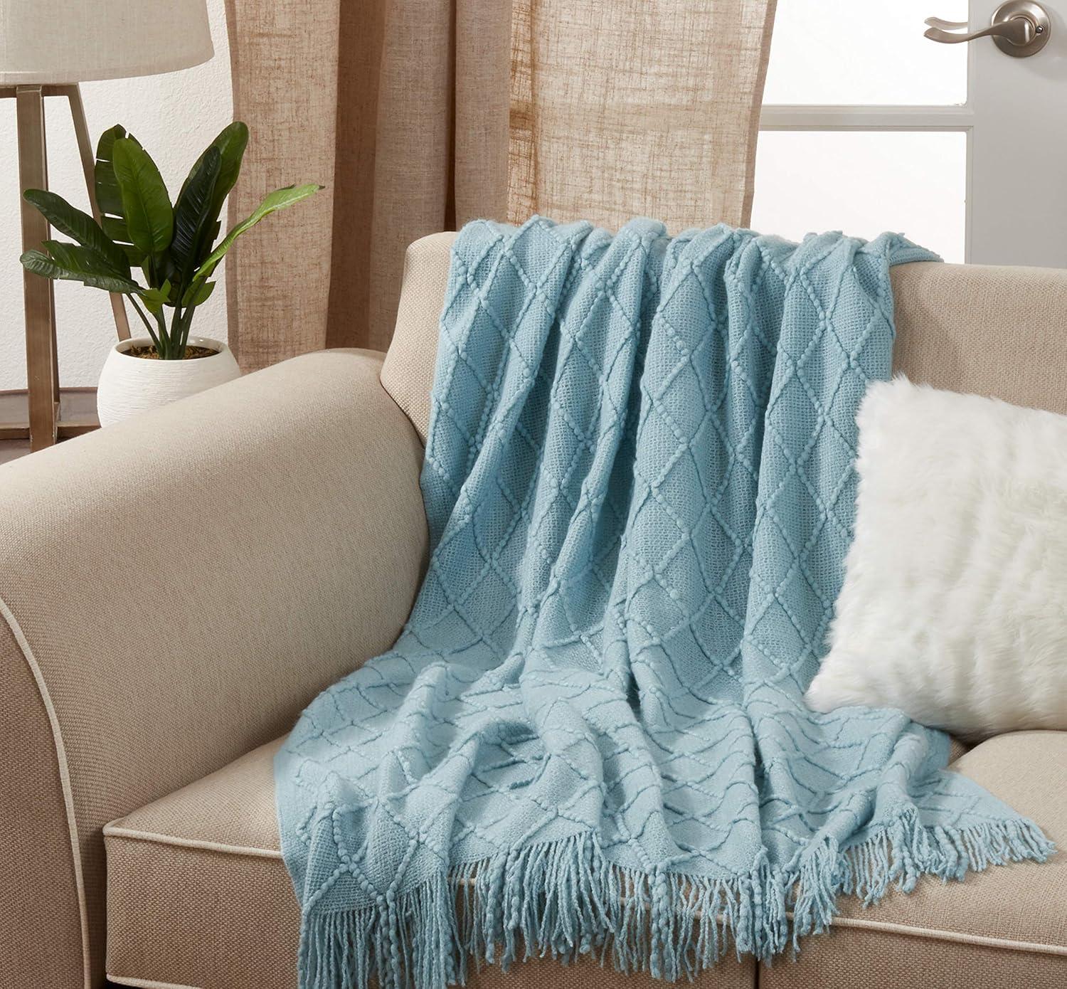 50"x60" Solid with Knitted Design Throw Blanket - Saro Lifestyle