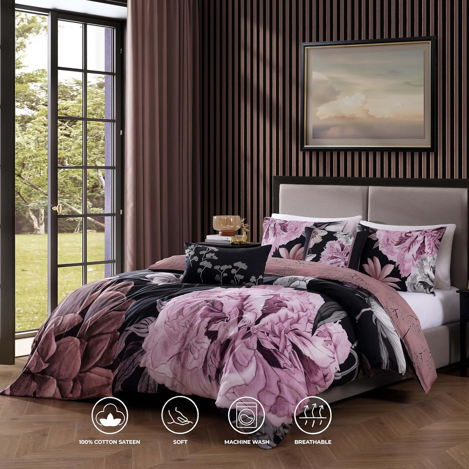 BeBeJan Bebejan Floral Garden on Mocha 100% Cotton 5-Piece Reversible Comforter Set