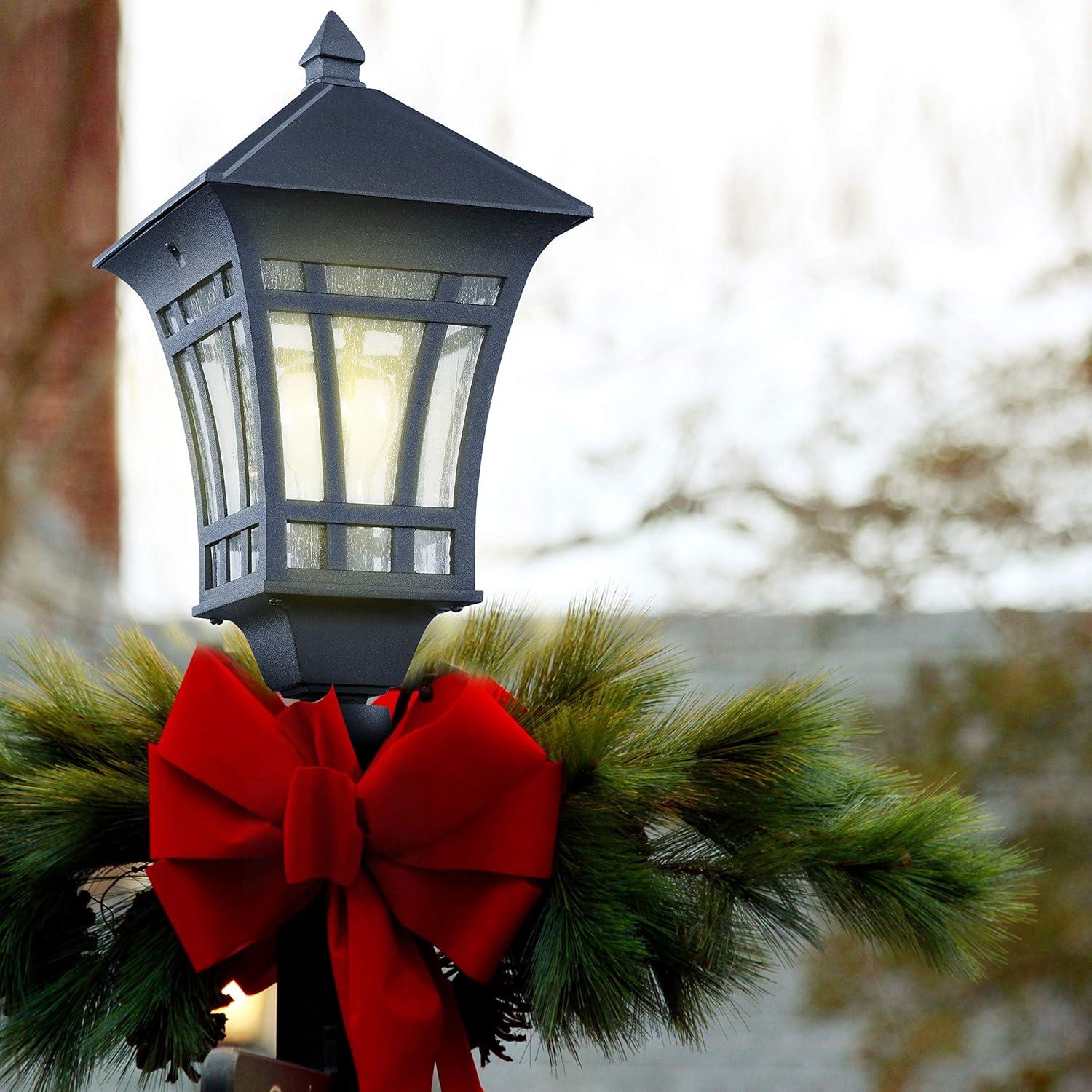 Black Outdoor Post Lantern with Clear Seeded Glass Shade