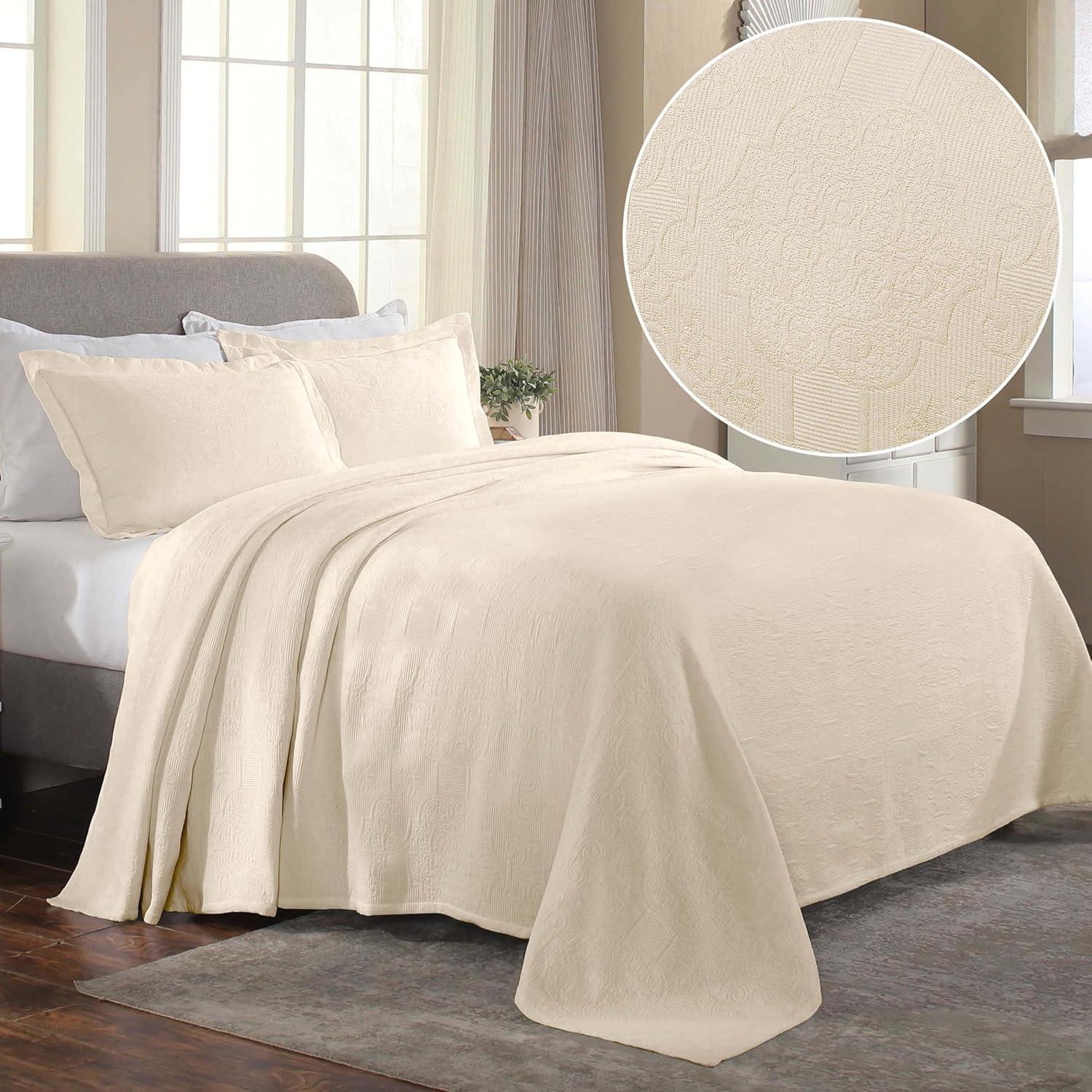 Ivory Twin Cotton Matelasse Bedspread Set with Pillow Sham