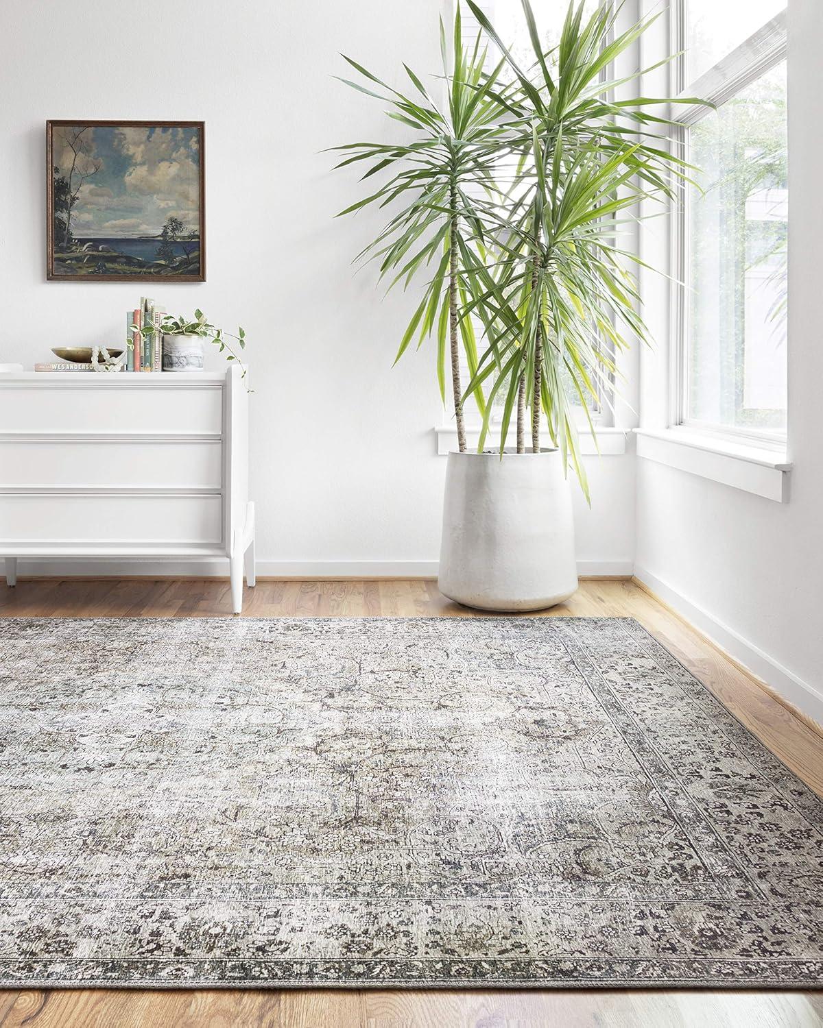 Gray Rectangular 9' x 12' Stain-Resistant Synthetic Area Rug