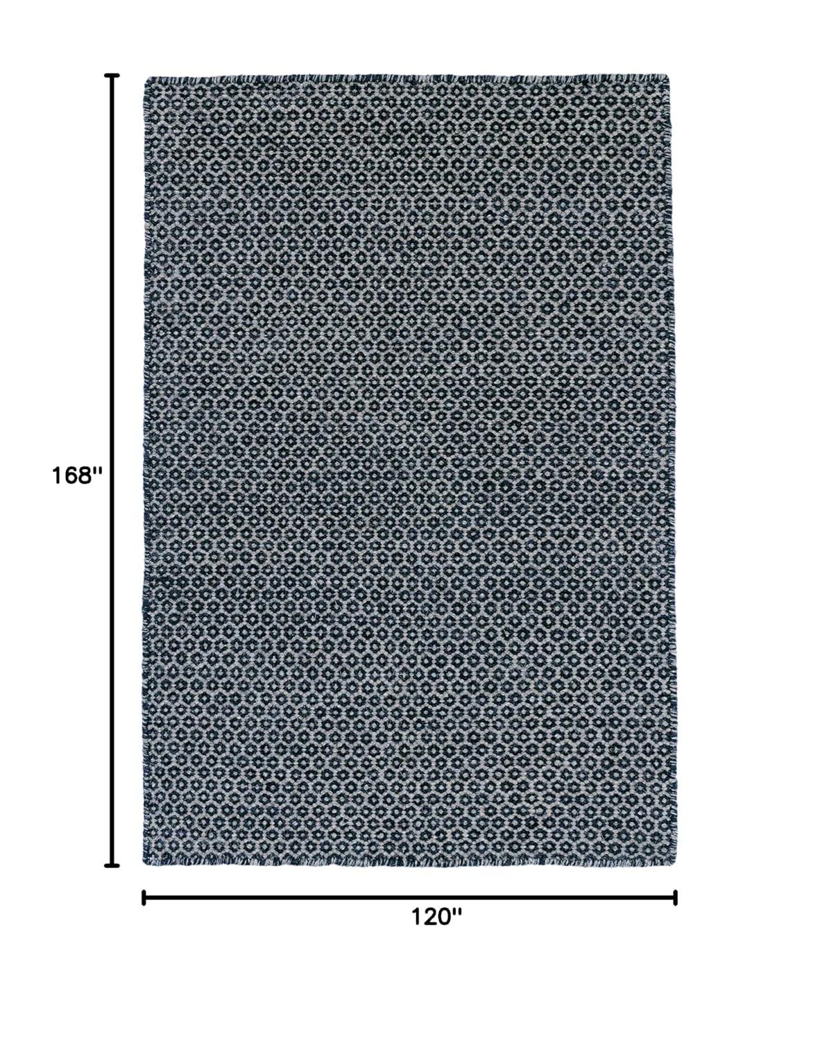 Honeycomb French Blue/Ivory Handwoven Wool Rug