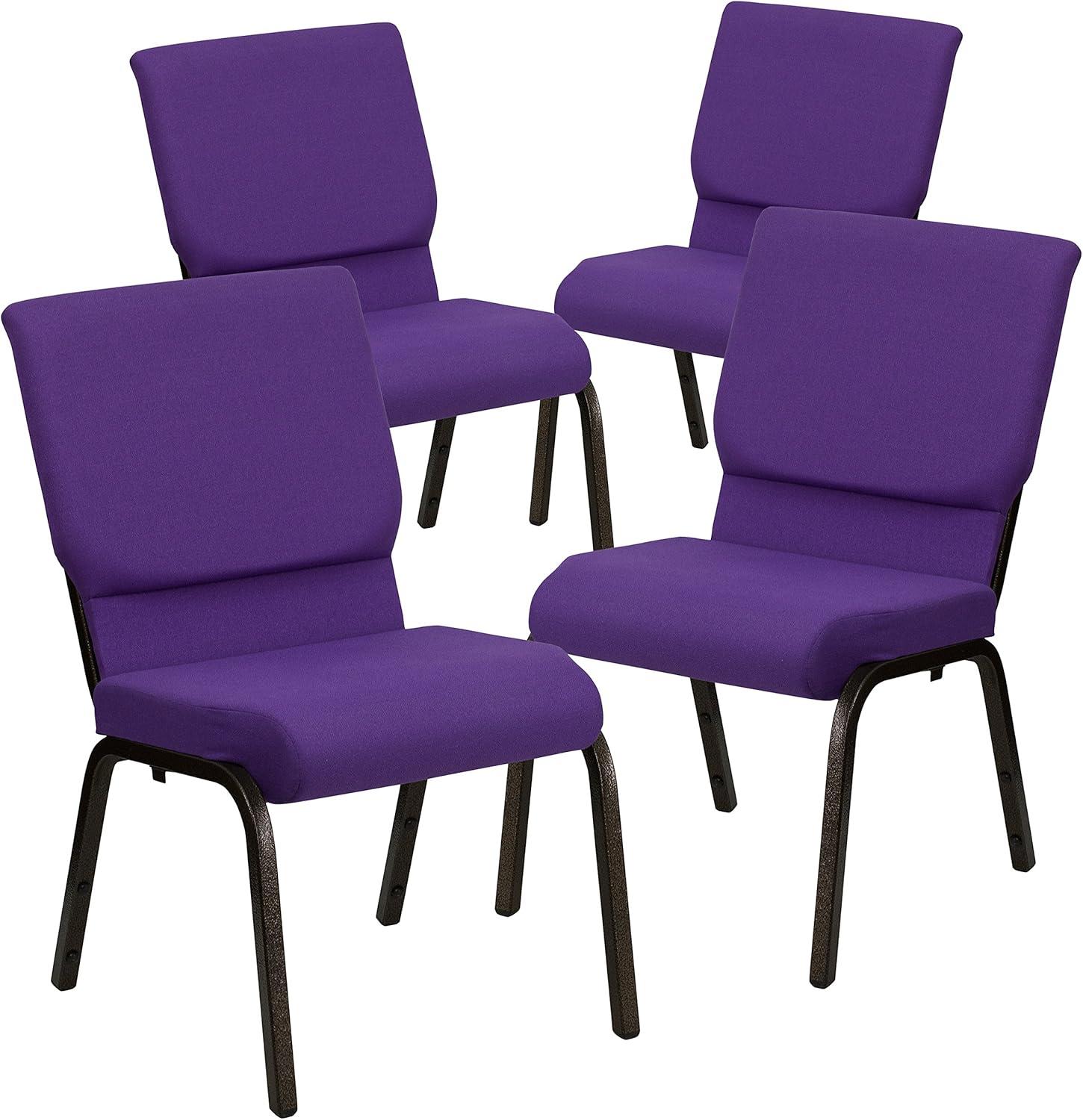 Elegant Purple Fabric Stacking Chair with Gold Vein Metal Frame