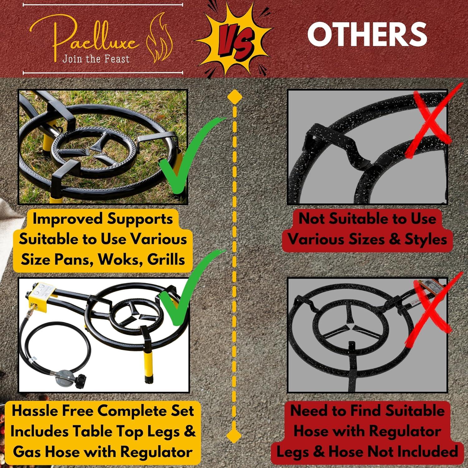 Paella Burner and Stand Set 24 Inch Triple Ring Propane Burner Outdoor Stove with Table Top Stand & Regulator Portable Gas Cooker Wok Burner for Camping Crawfish Boil Cooking Outdoor Paellera