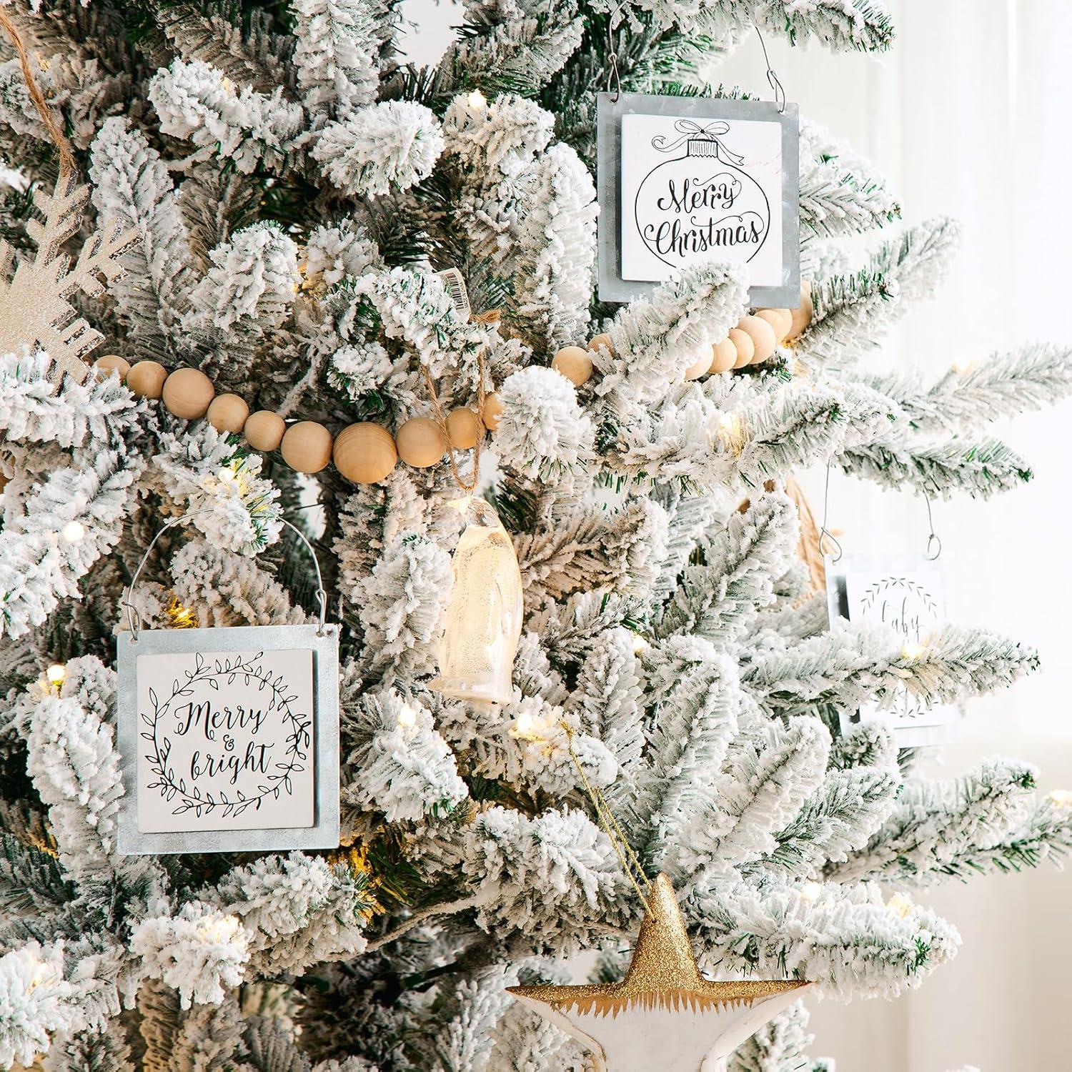 Glitz Design Glitzhome 9ft Pre-Lit Snow Flocked Fir Artificial Christmas Tree with 650 Warm White