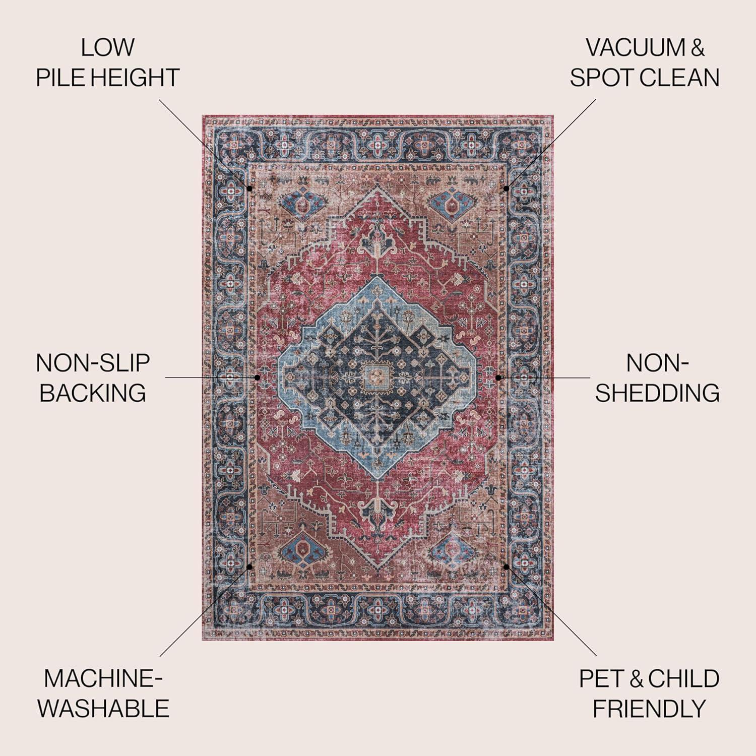 Alacati Ogee Medallion Machine-Washable Red/Blue/Brown 3 ft. x 5 ft. Area Rug - JONATHAN Y