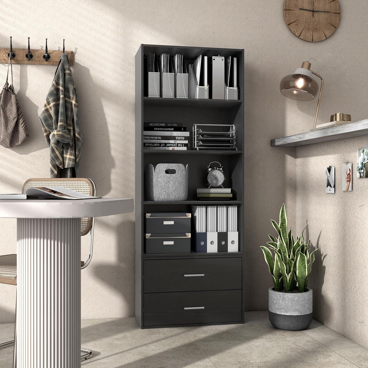 24/7 Shop At Home 47" Silkpath Modern 4 Tier Stackable and Modular Bookcase Black: Modular Organizer, MDF Wood