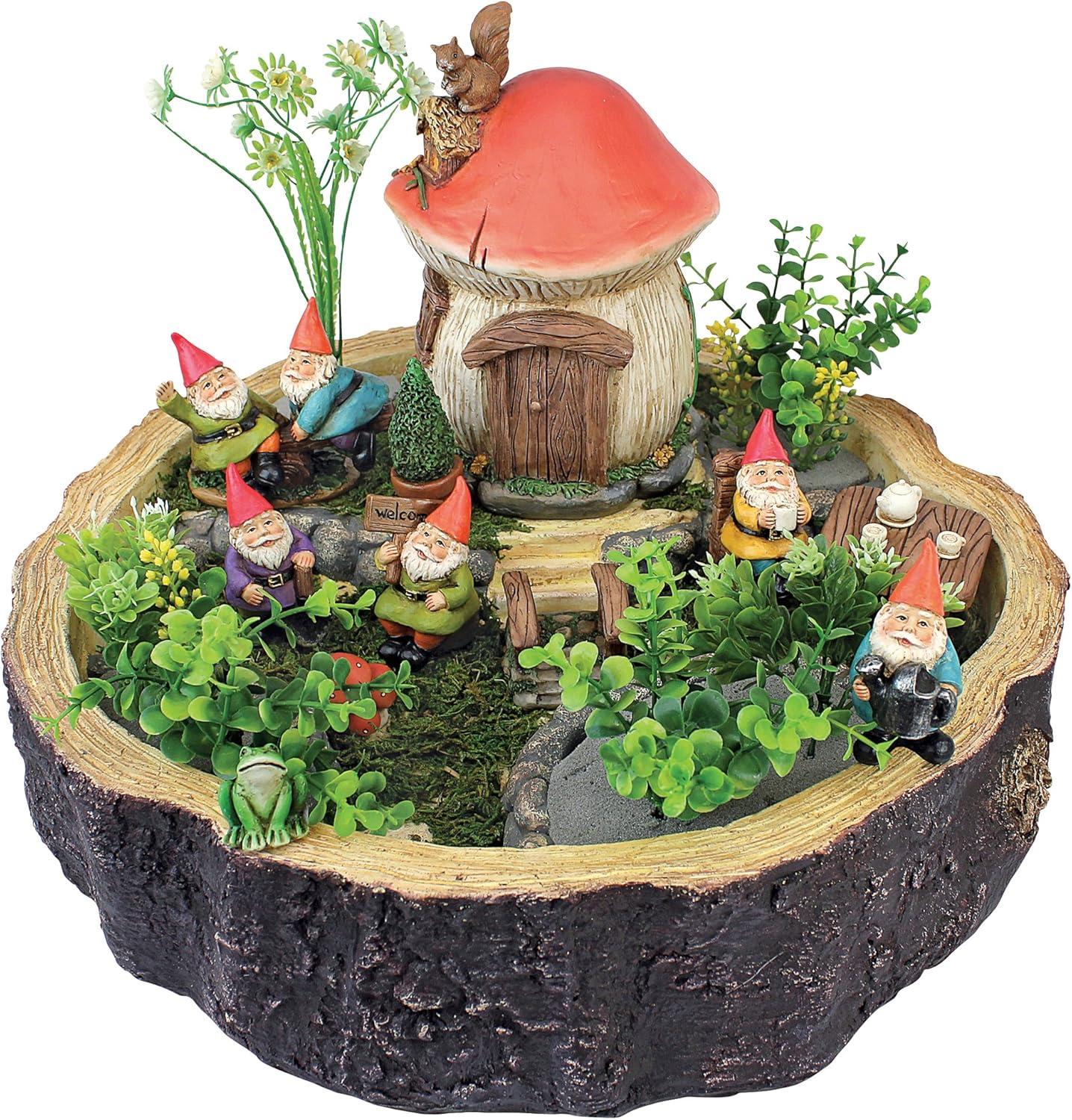 Miniature Gnome Garden with Faux Log and Accessories