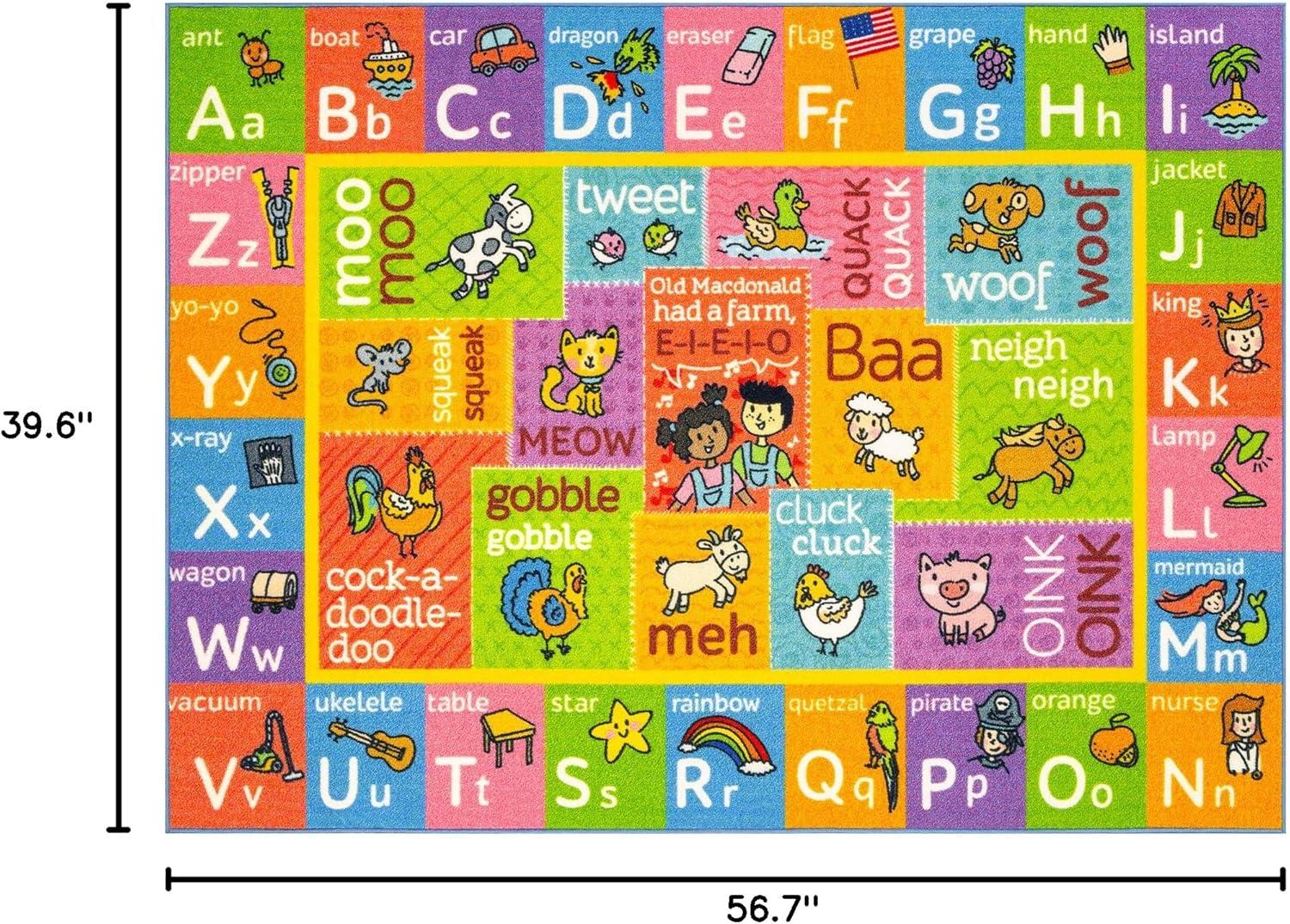 KC CUBS Boy & Girl Kids ABC Alphabet W/ Animals & Sounds Educational Learning & Fun Game Play Nursery Bedroom Classroom Rug Carpet, 5' 3" x 6' 6"