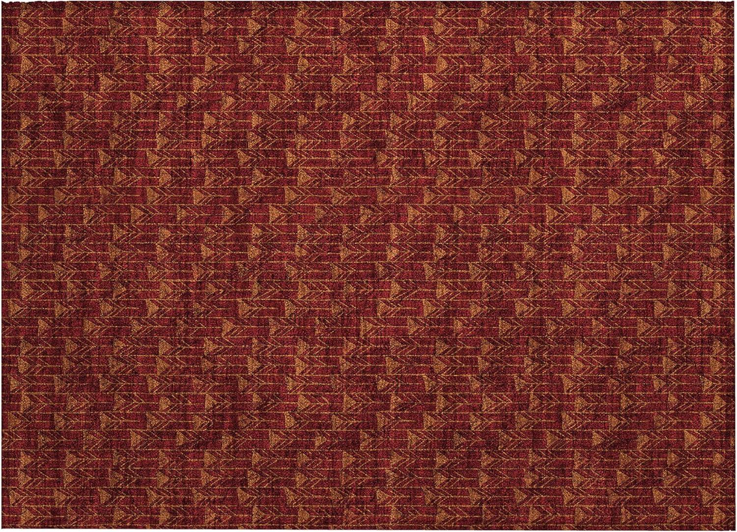 Burgundy Geometric Synthetic Flat Woven Rectangular Rug