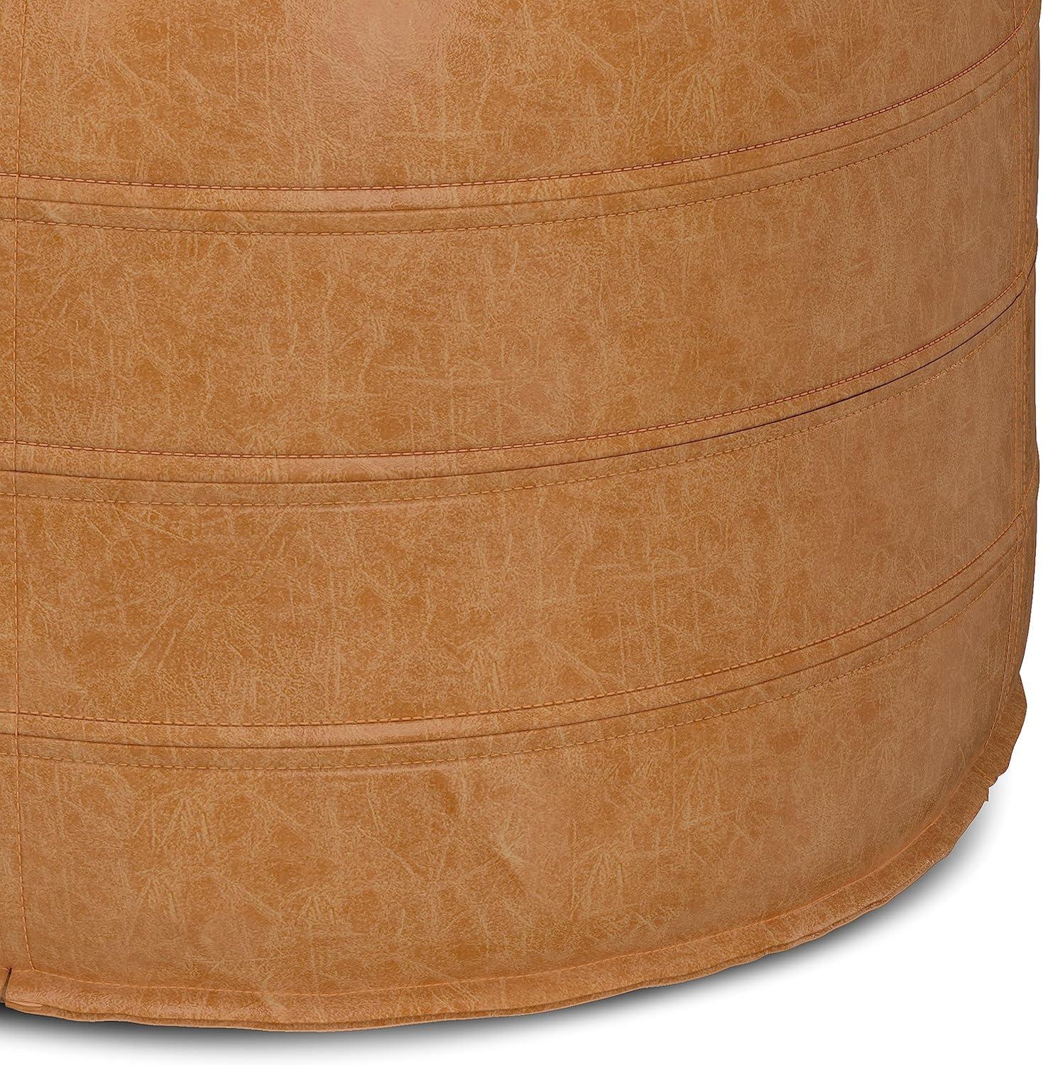 Brody 20" Round Distressed Brown Vegan Faux Leather Pouf