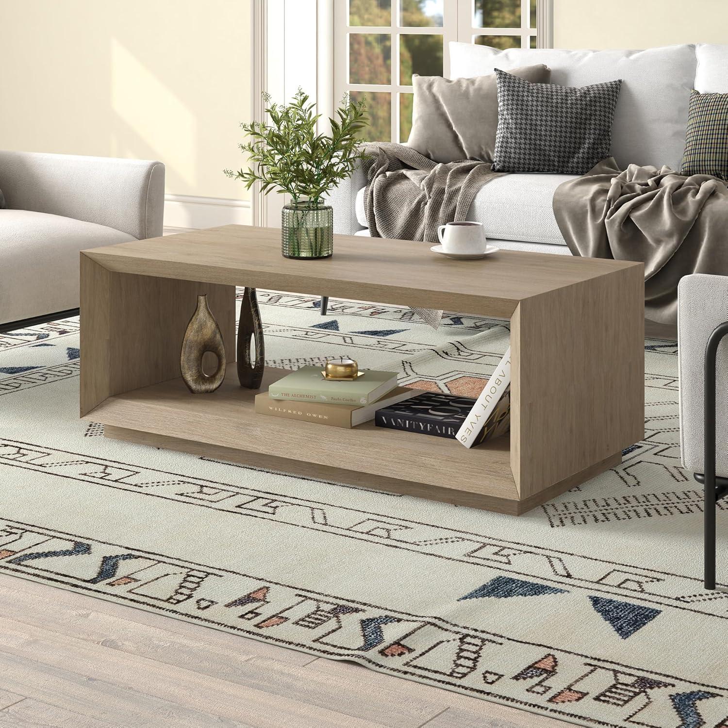Evelyn&Zoe Tannen 48" Wide Rectangular Coffee Table, Black Grain
