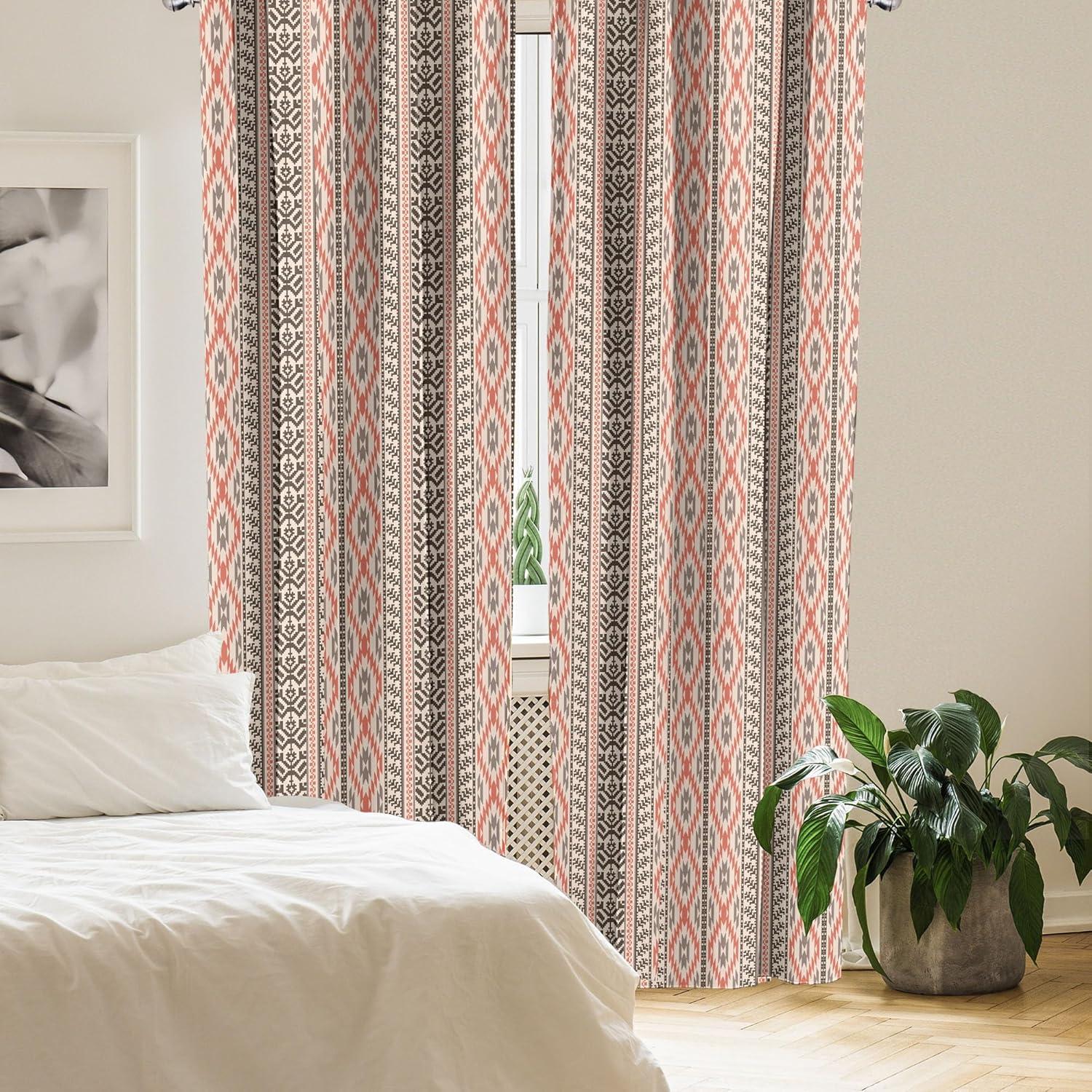 Ambesonne Southwestern Curtains, Native Art Borders, Pair of 28"x63", Multicolor