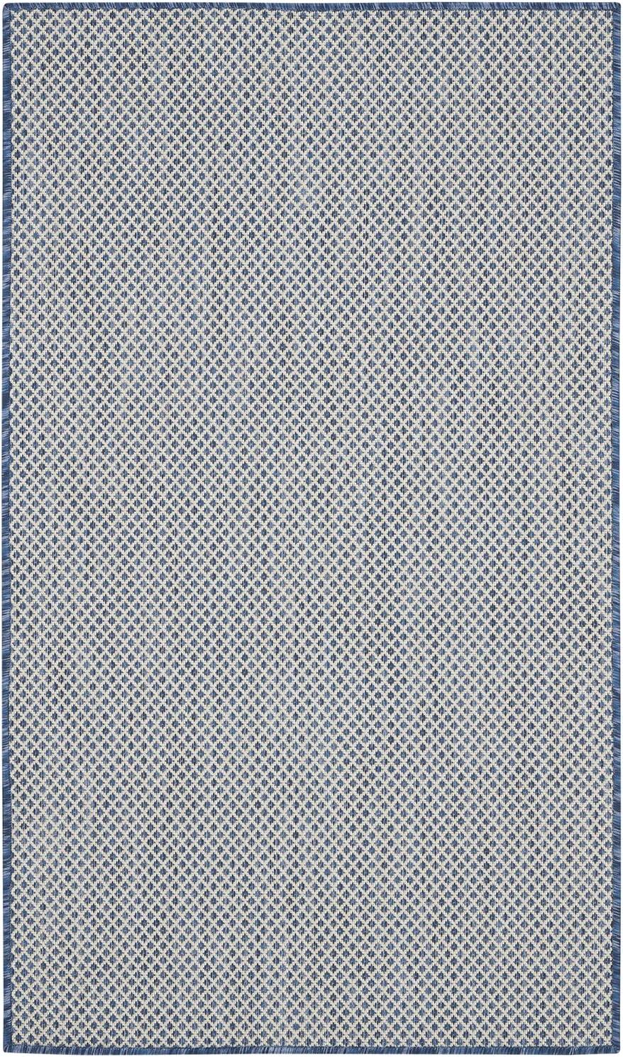 Ivory Blue Geometric Synthetic 3' x 5' Rectangular Rug