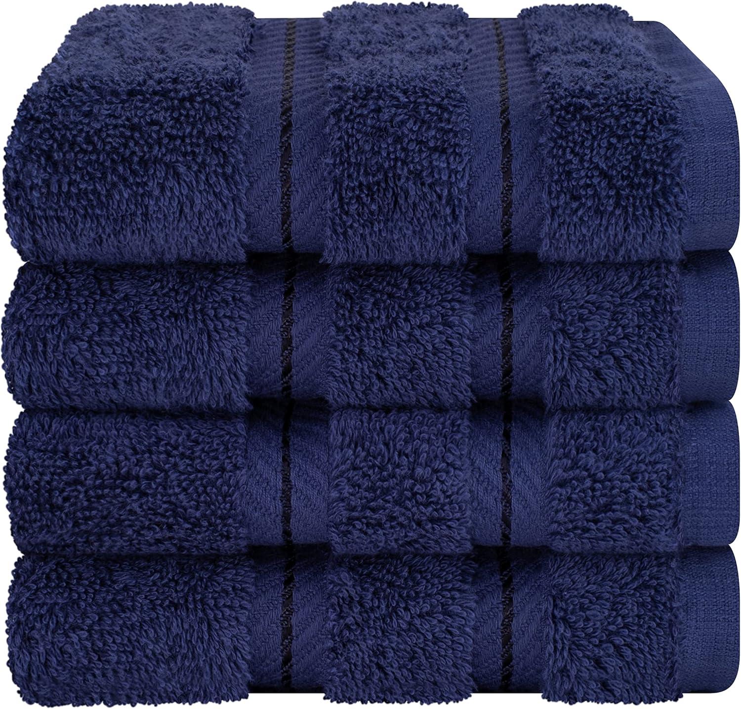 American Soft Linen Salem 4 Pack Washcloth Set, 100% Cotton Washcloth Hand Face Towels for Bathroom and Kitchen, Navy Blue