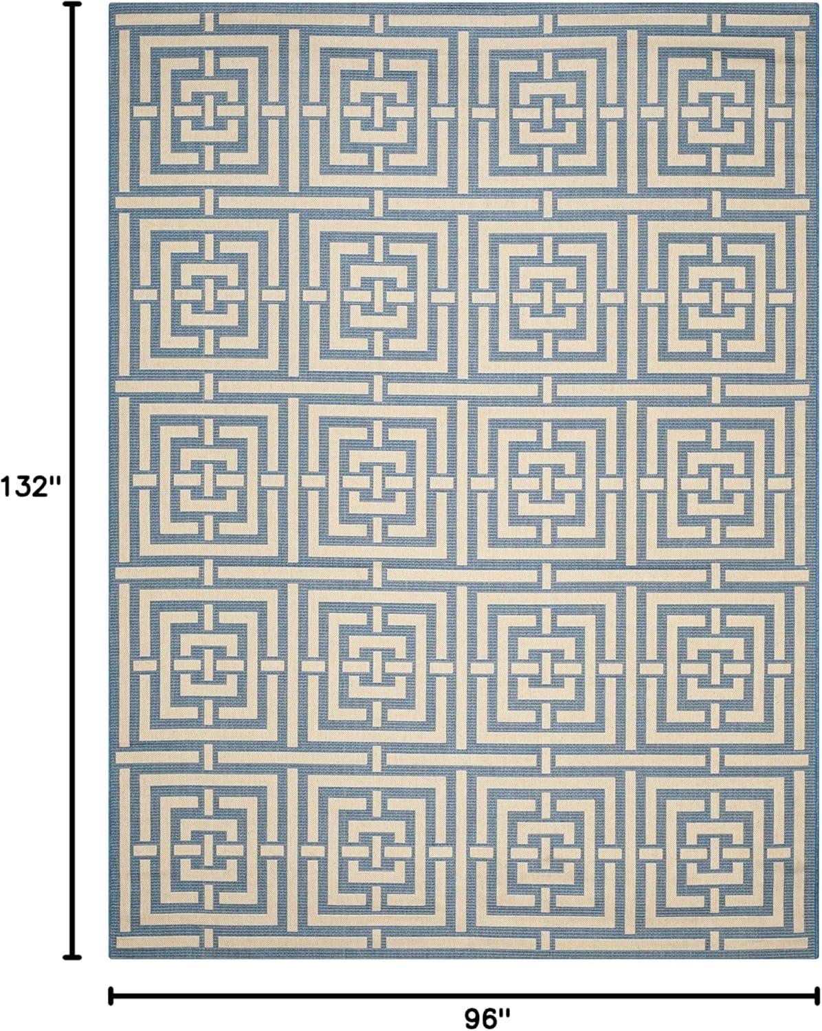 SAFAVIEH Courtyard Ariana Geometric Indoor/Outdoor Area Rug, 8' x 11', Blue/Bone