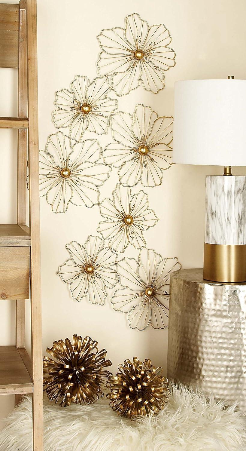 Metal Wire Foiled Floral Home Wall Decor with Scroll Accents