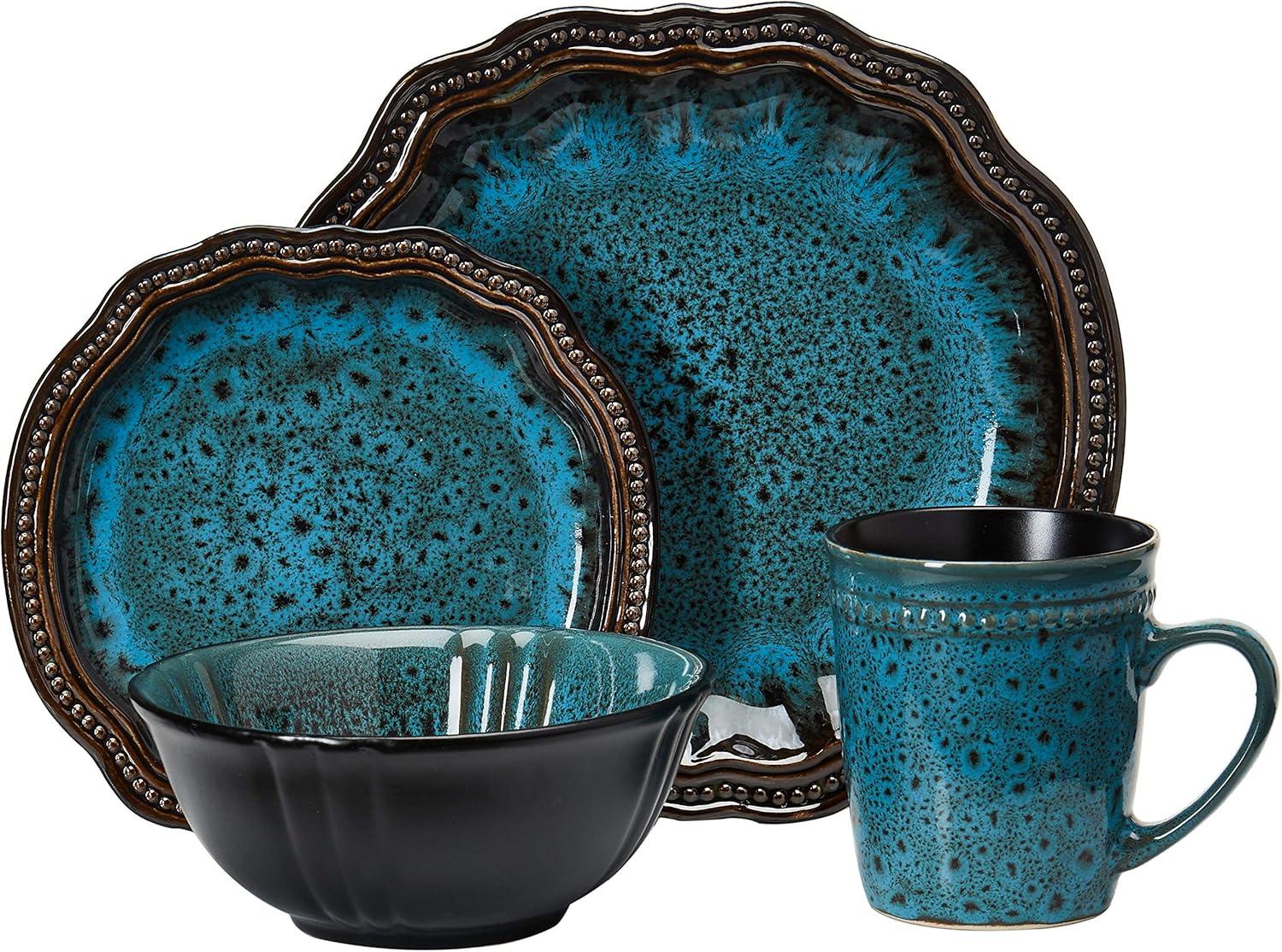 Mystic Waves Turquoise Ceramic 16-Piece Dinnerware Set