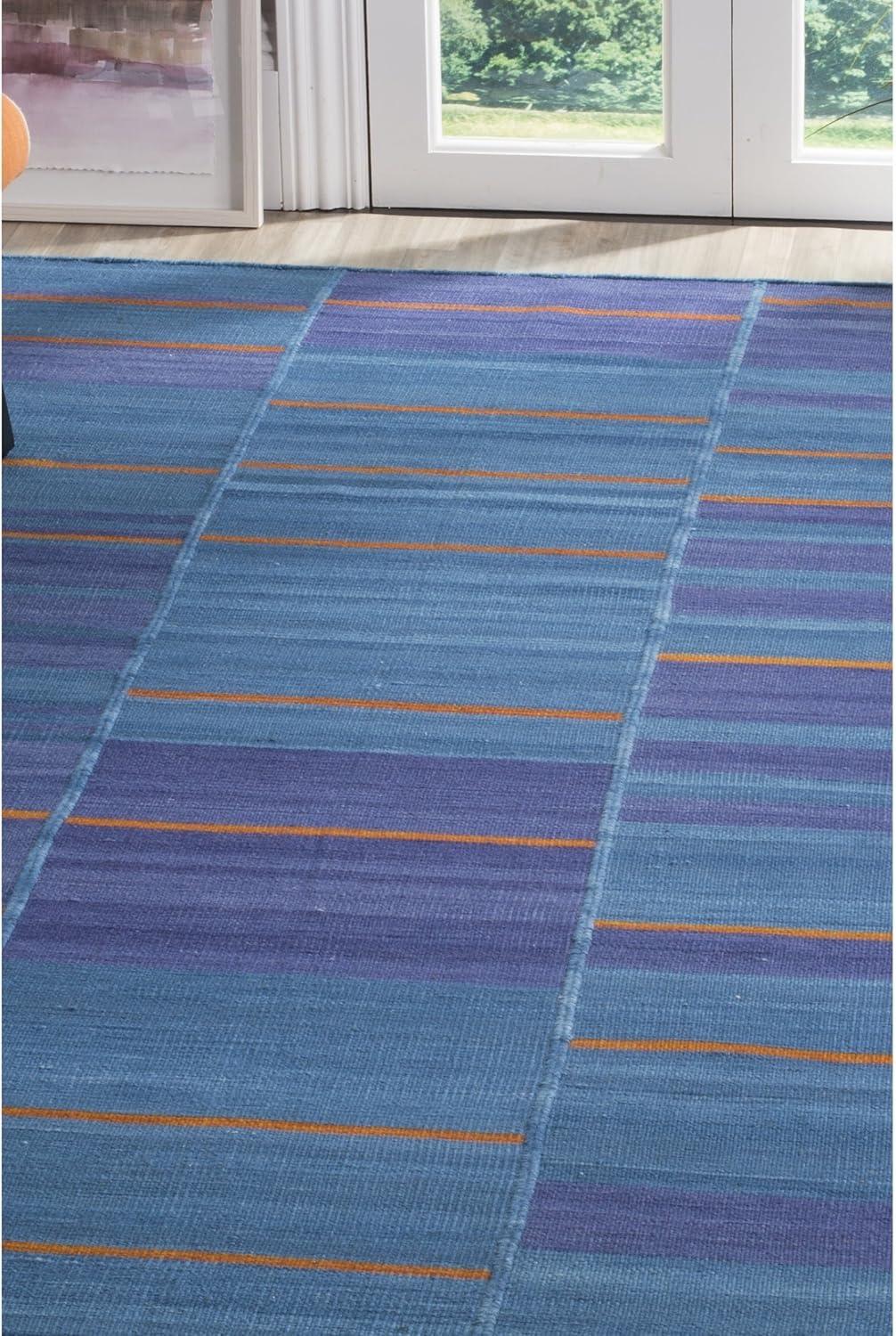 Blue and Multi 8' x 10' Handmade Wool Flat Weave Rug