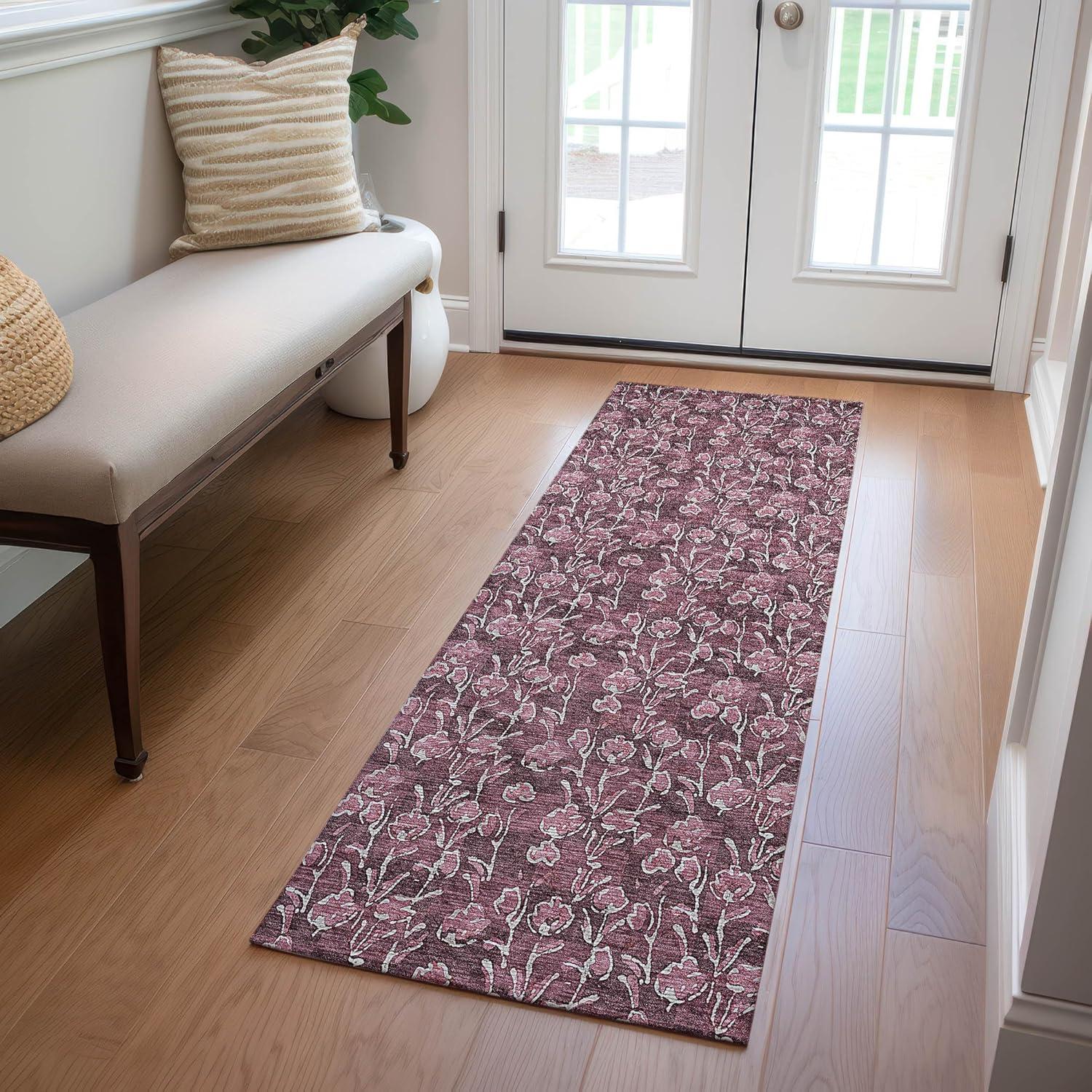 Merlot Floral Synthetic Indoor Outdoor Runner Rug