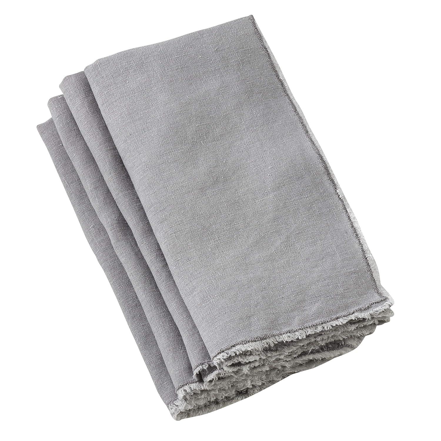 Saro Lifestyle Fringed Design Stone Washed Napkins (Set of 4), Grey