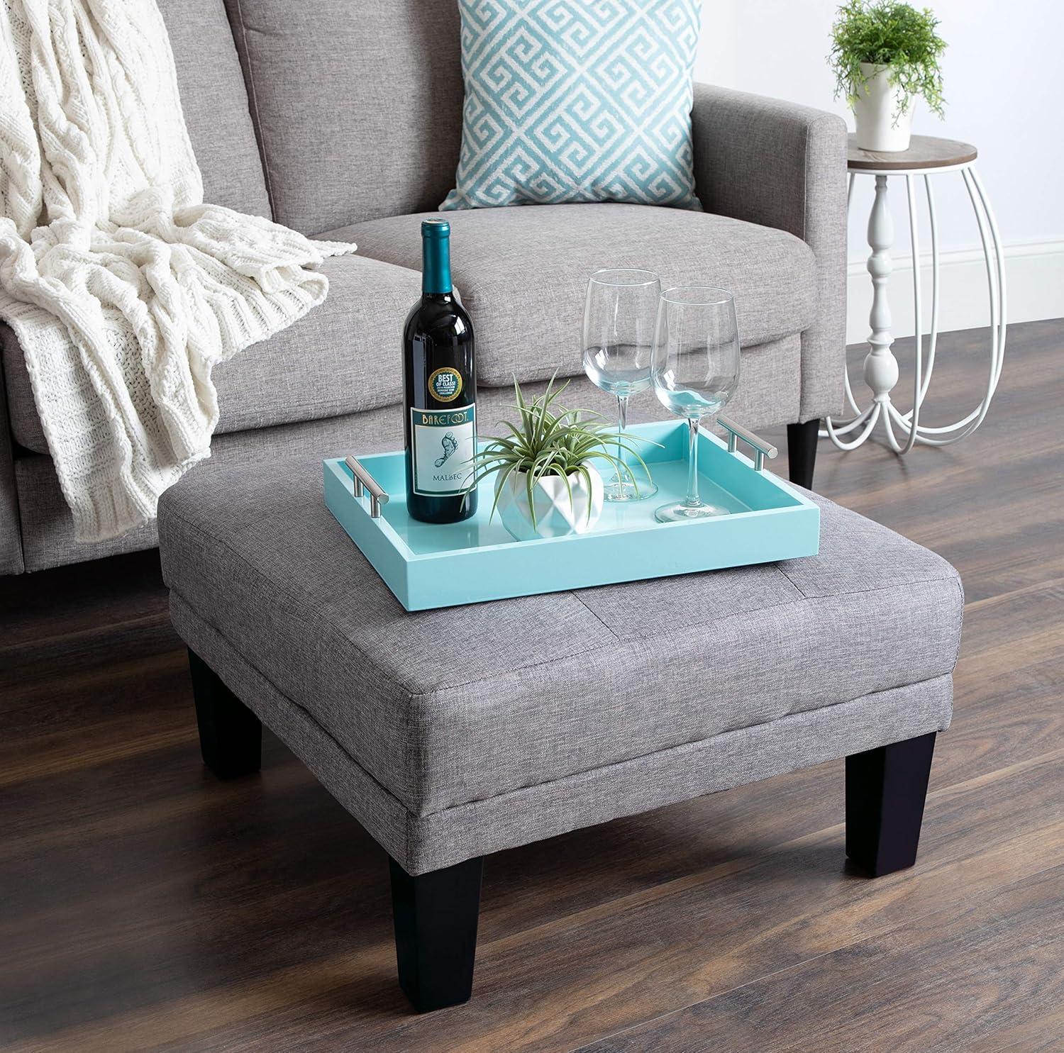 Kate and Laurel Lipton Tray, 16.5x12.25, Light Teal and Silver