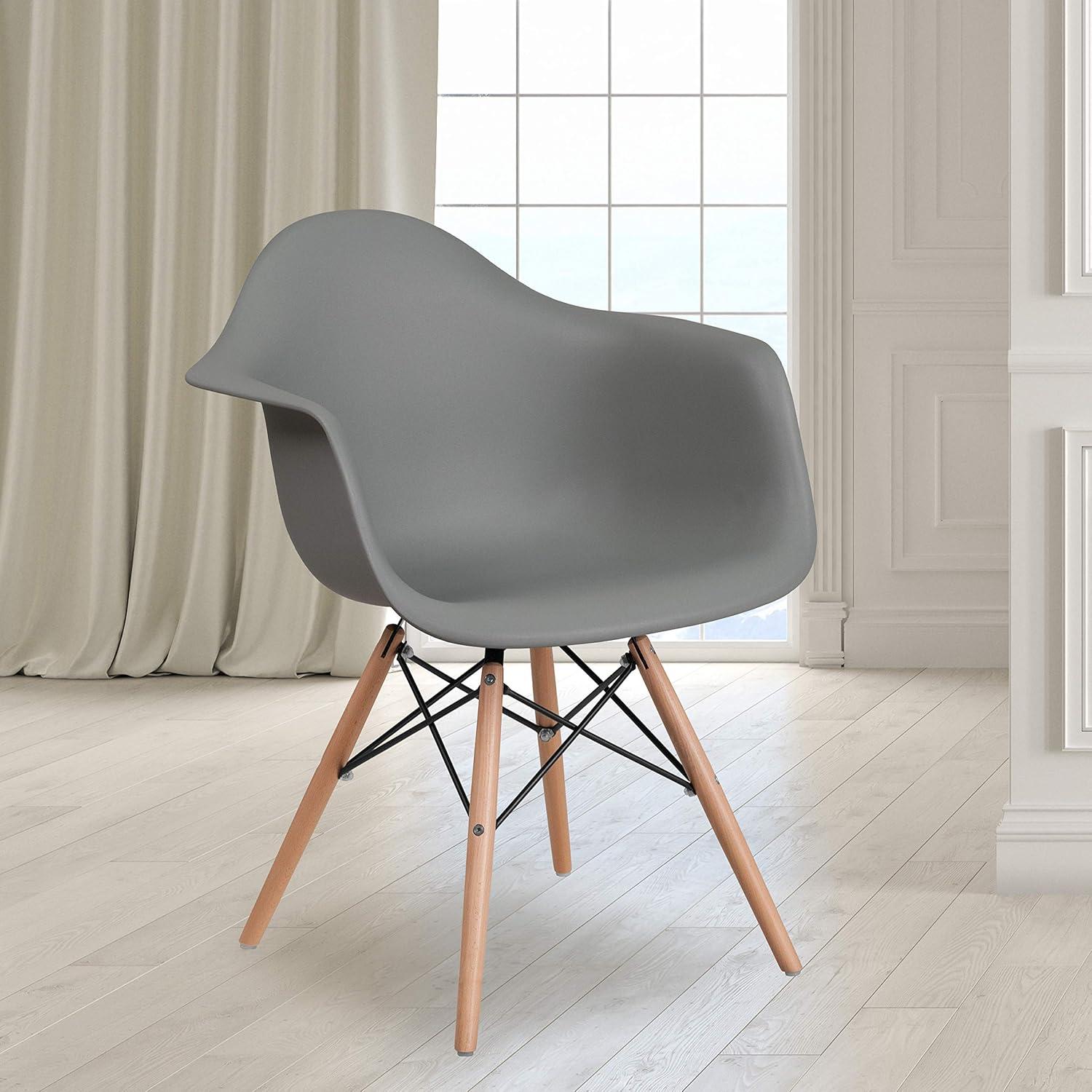 Flash Furniture Alonza Series Plastic Chair with Arms and Wooden Legs