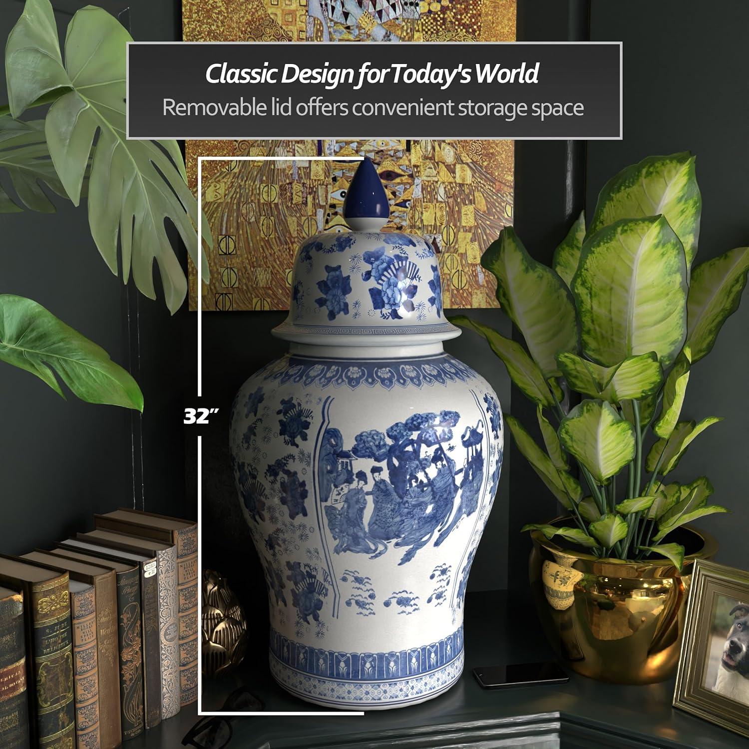 32" Porcelain Temple Jar