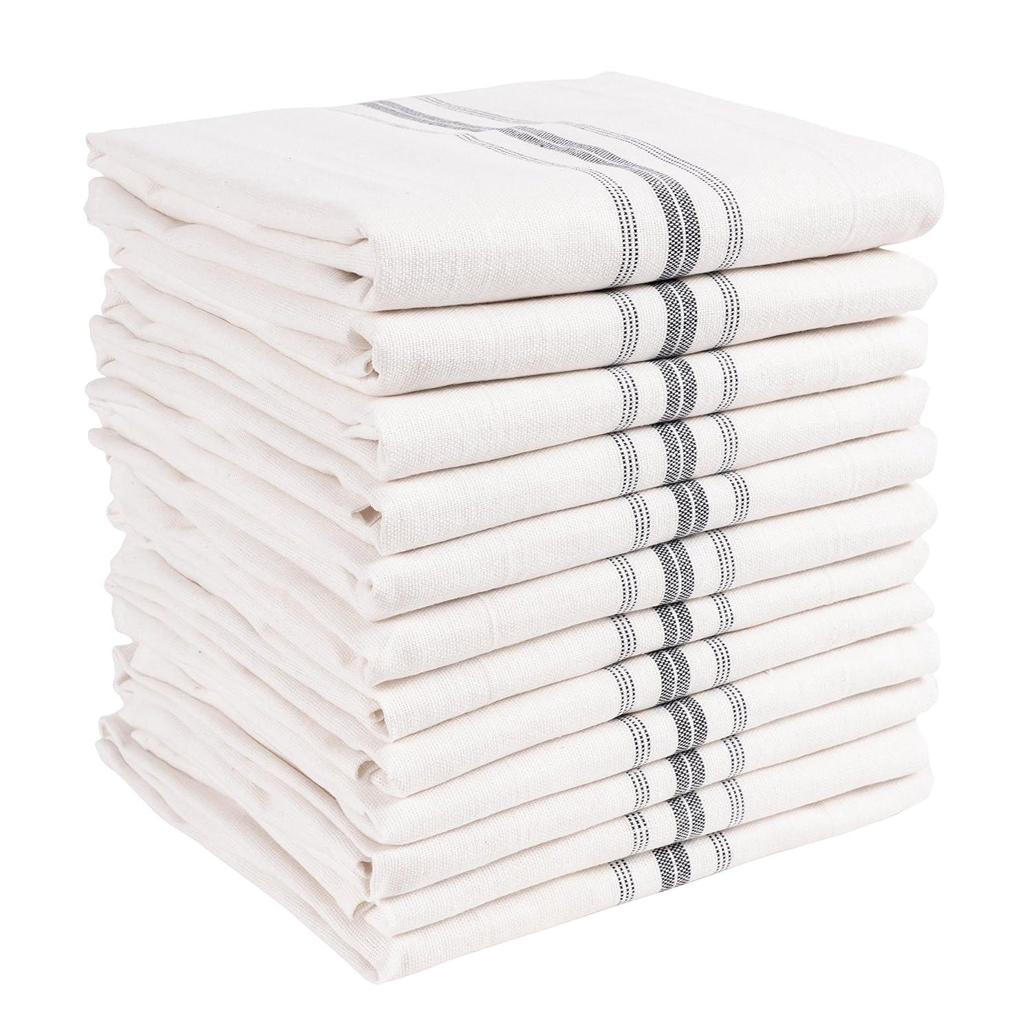 KAF Home Farmhouse Stripe Set Of 12 Kitchen Towels - 15" x 25", In Charcoal