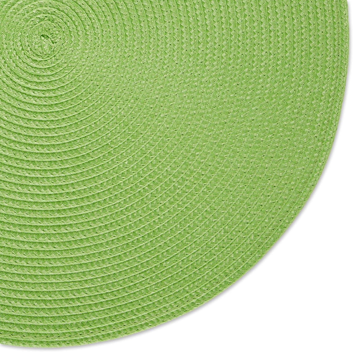 Placemats Set of 6, Lime Green Placemats Set of 6, Round Woven Placemats for Indoor and Outdoor, Washable Woven Placemats for St Patricks Day Placemats, 15 Inch