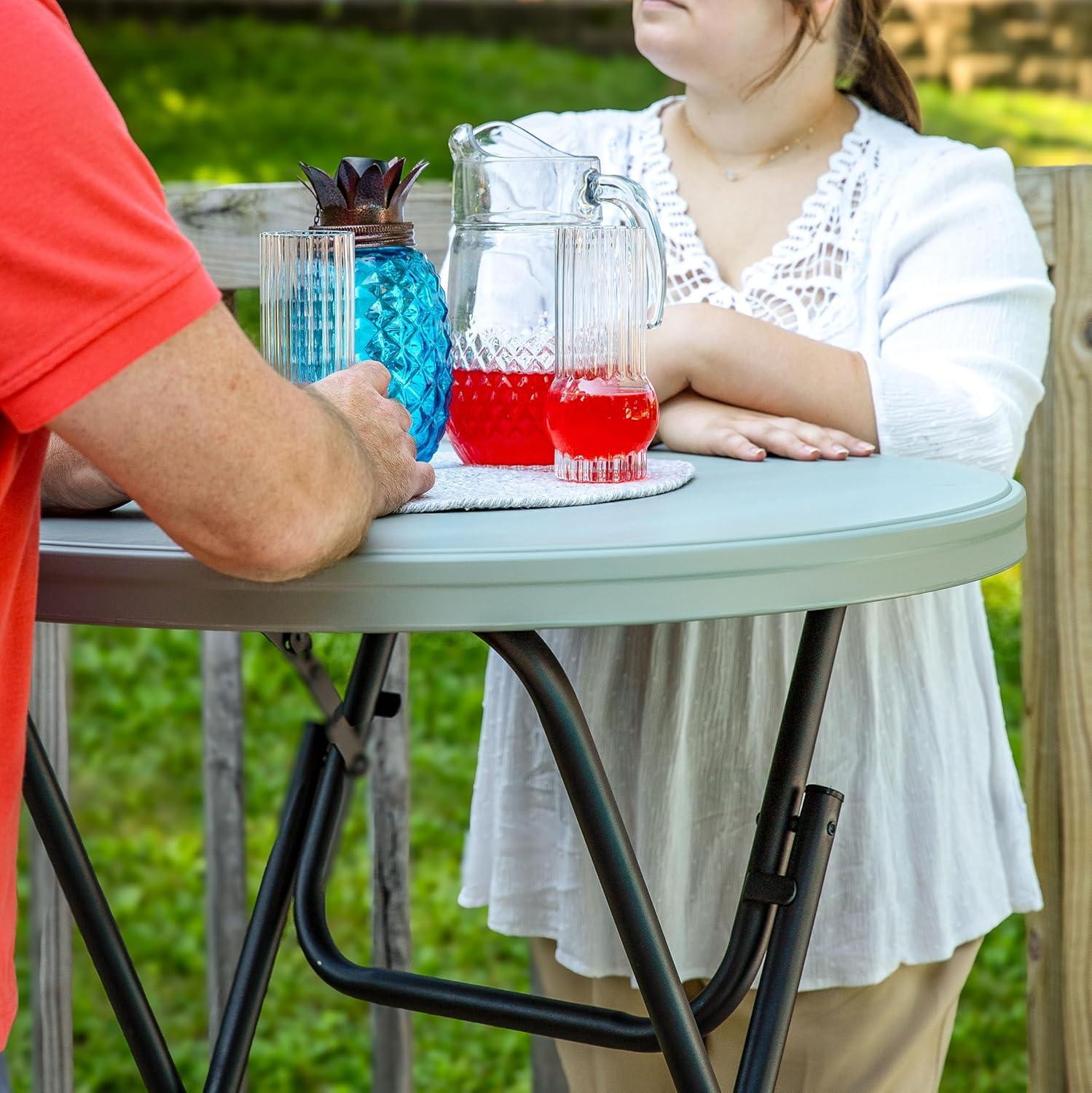 Sunnydaze Outdoor Folding Round Patio Bar-Height Table with Iron Legs and Plastic Top - 31.75" - Gray