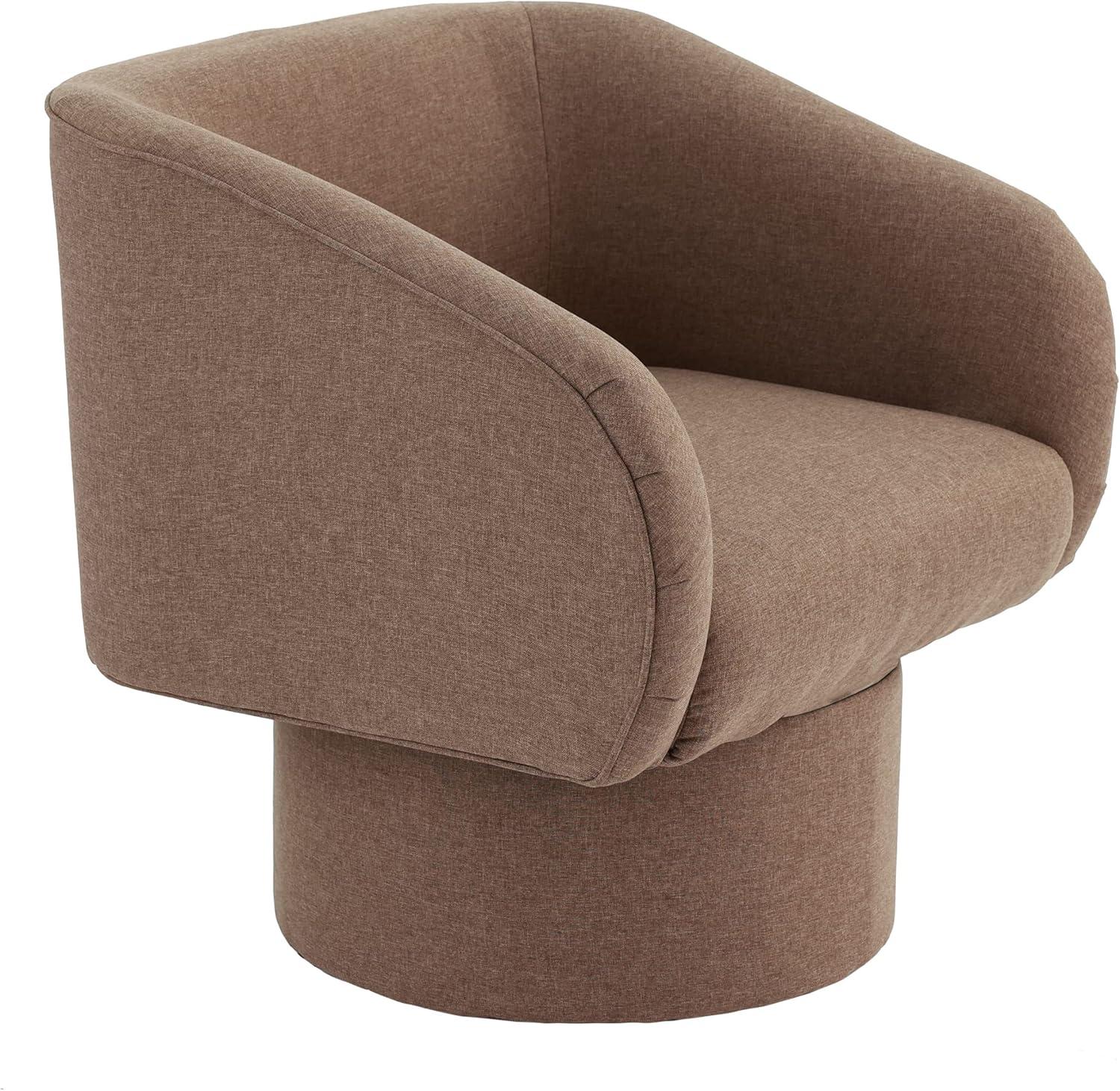 Poundex Round Base Swivel Fabric Accent Chair in Light Coffee color