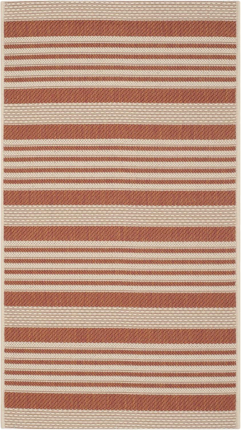 Terracotta & Beige Stripe 2'7" x 5' Flat Woven Synthetic Indoor/Outdoor Rug