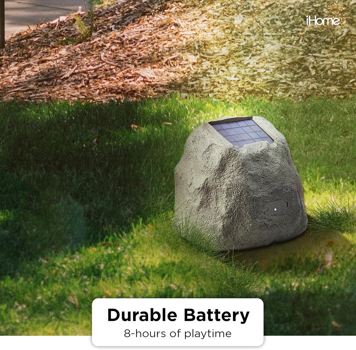 iHome Audio iHRK-500LTMS-PR Rechargeable Bluetooth Outdoor Solar Rock LED Speakers with Multilink - Pair (Gray Slate)