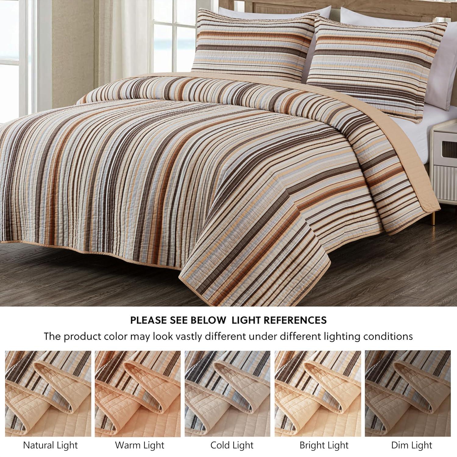 Chezmoi Collection Cotton Quilted Striped Quilt Set