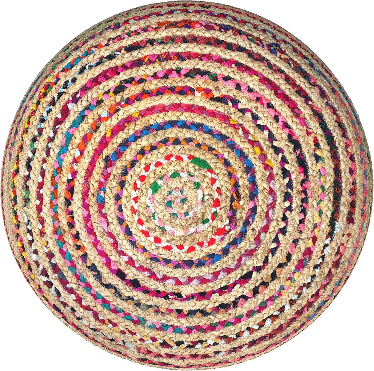 Margo Boho Contemporary Round Large Pouf in Multi Color