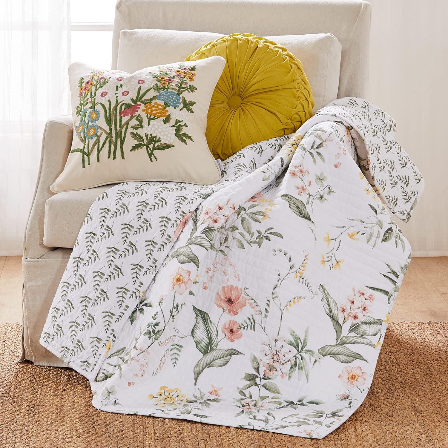 Viviana 18x18 Cream Embroidered Floral Square Pillow