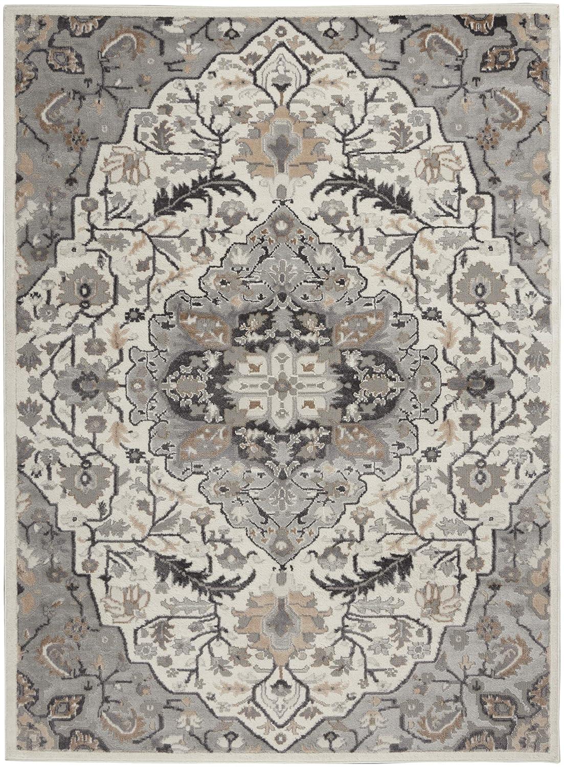 Nourison Elation Floral Medallion Indoor Rug Ivory Grey 6' x 9'