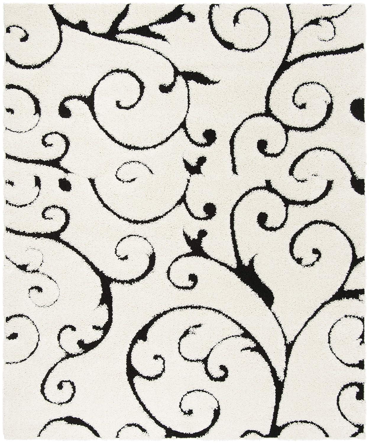 Florida Shag SG455 Power Loomed Indoor Area Rug - Ivory/Black - 6'7"x6'7" - Safavieh.