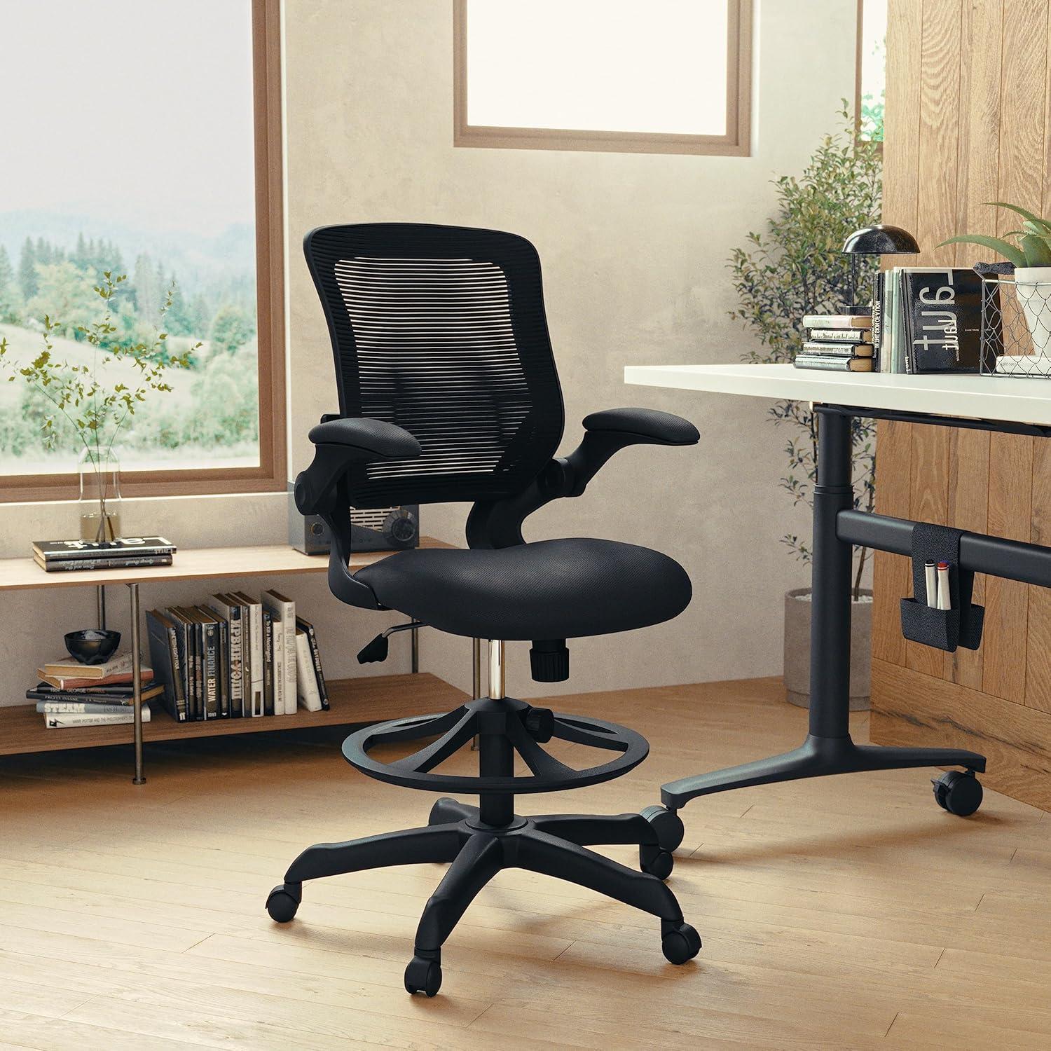 Flash Furniture Mid-Back Mesh Ergonomic Drafting Chair with Adjustable Foot Ring and Flip-Up Arms