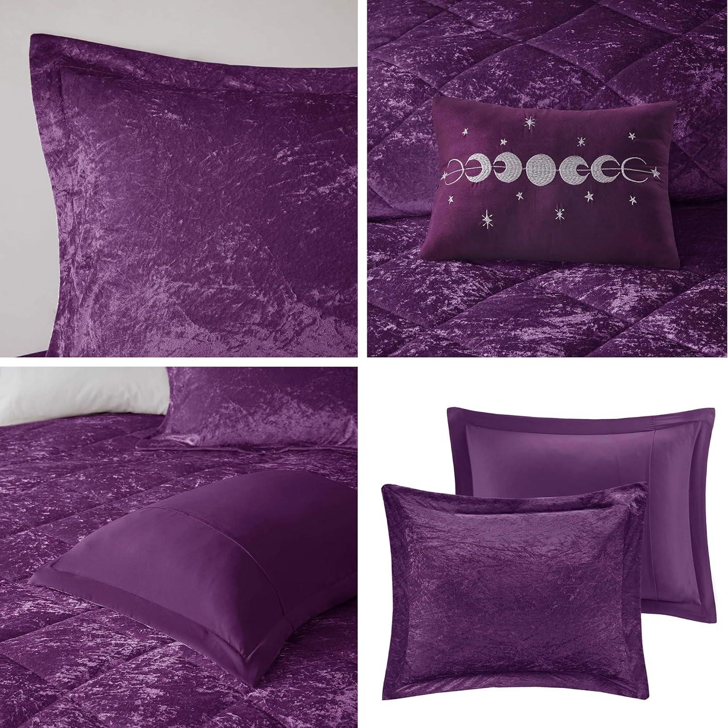 Luxurious Full/Queen Purple Velvet Quilted Comforter Set with Decorative Pillow