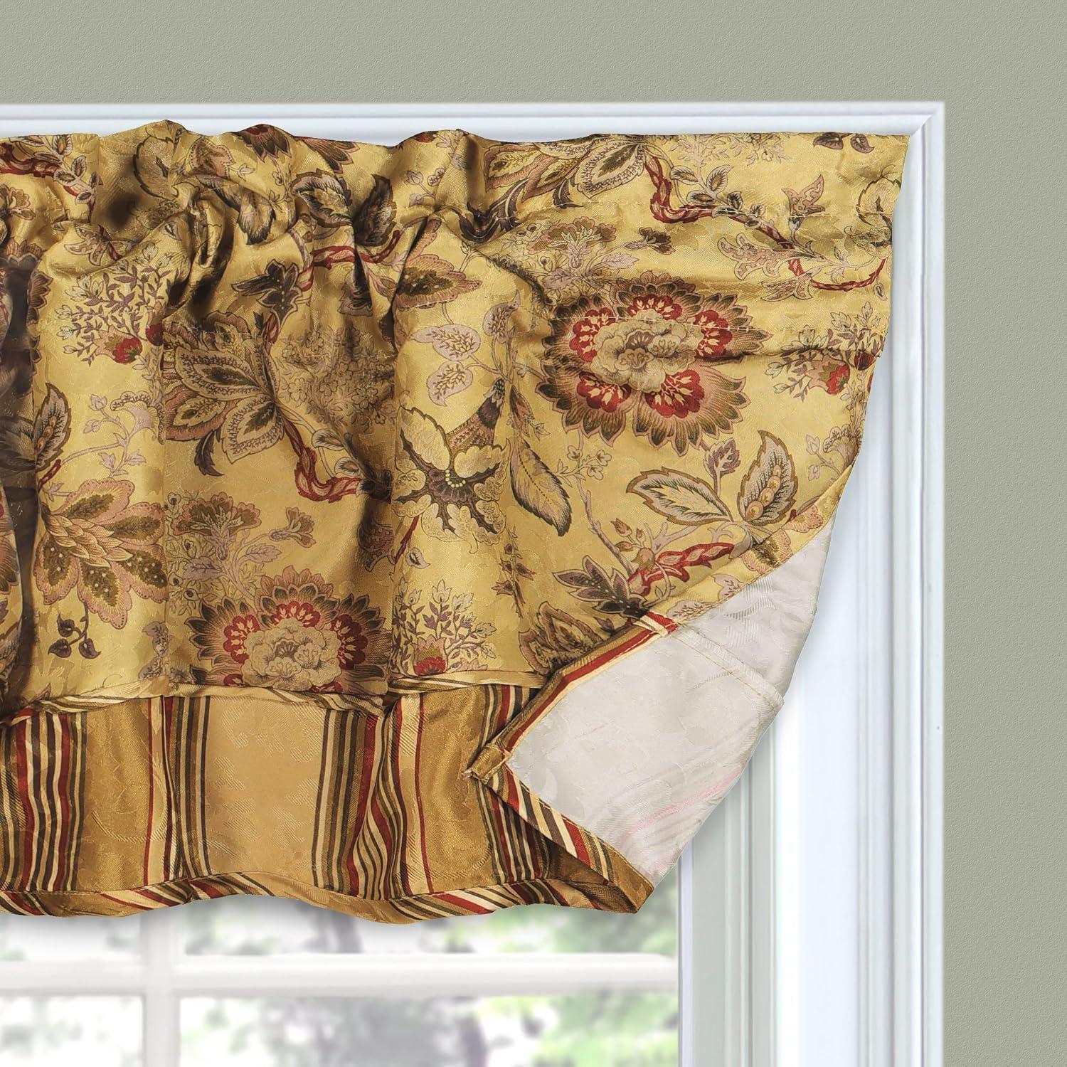 Antique Jacobean Floral Polyester Rod Pocket Valance