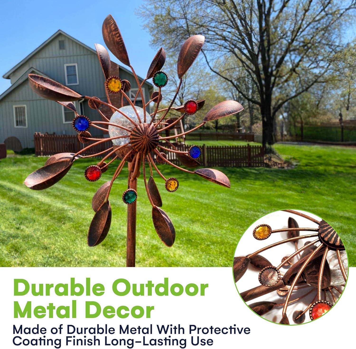 75-Inch Bronze Metal Solar-Powered LED Wind Spinner