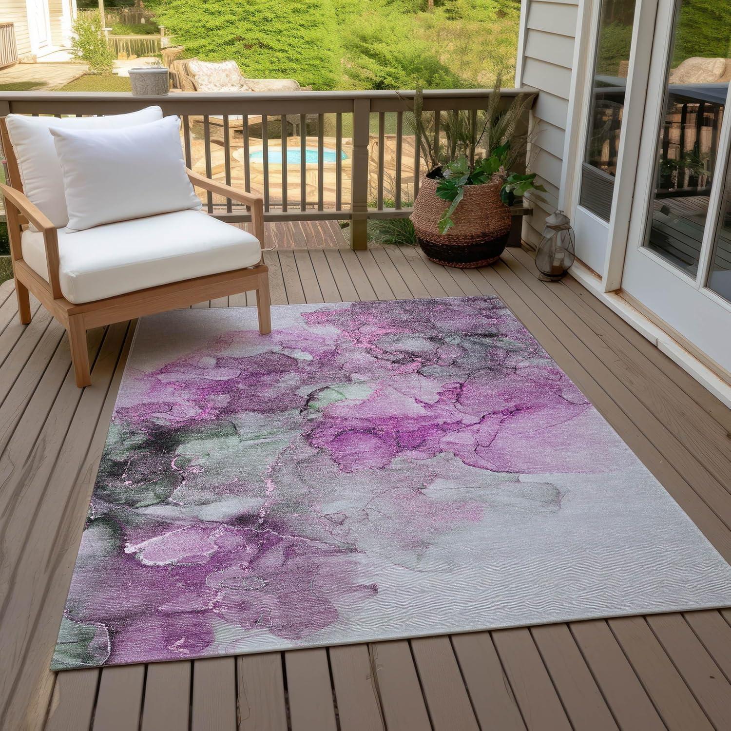 Pink Watercolor Pattern Machine Washable Synthetic Rug